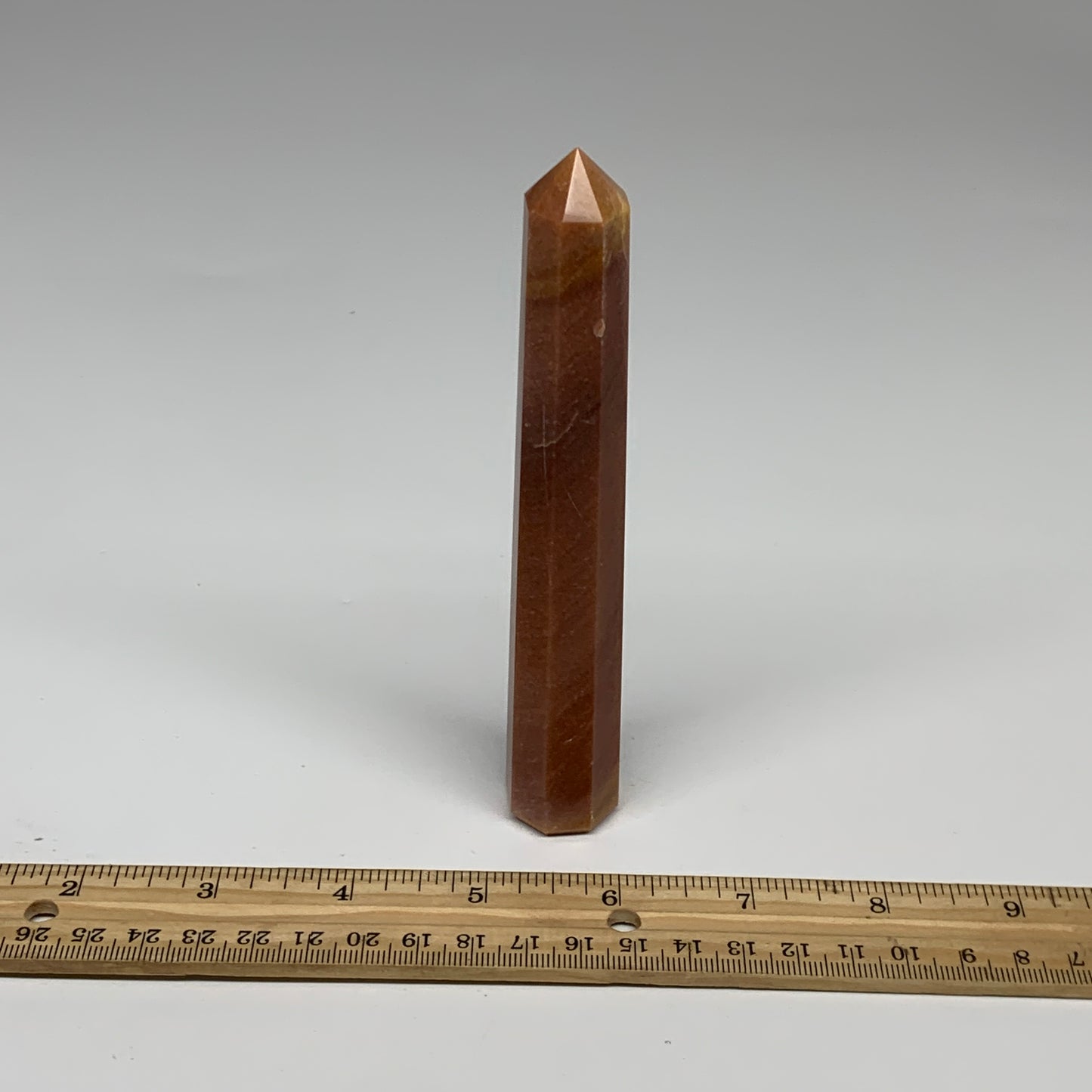 121.2g, 5.6"x0.8"x0.9" Red Aventurine Tower Obelisk Point Crystal @India,B31201