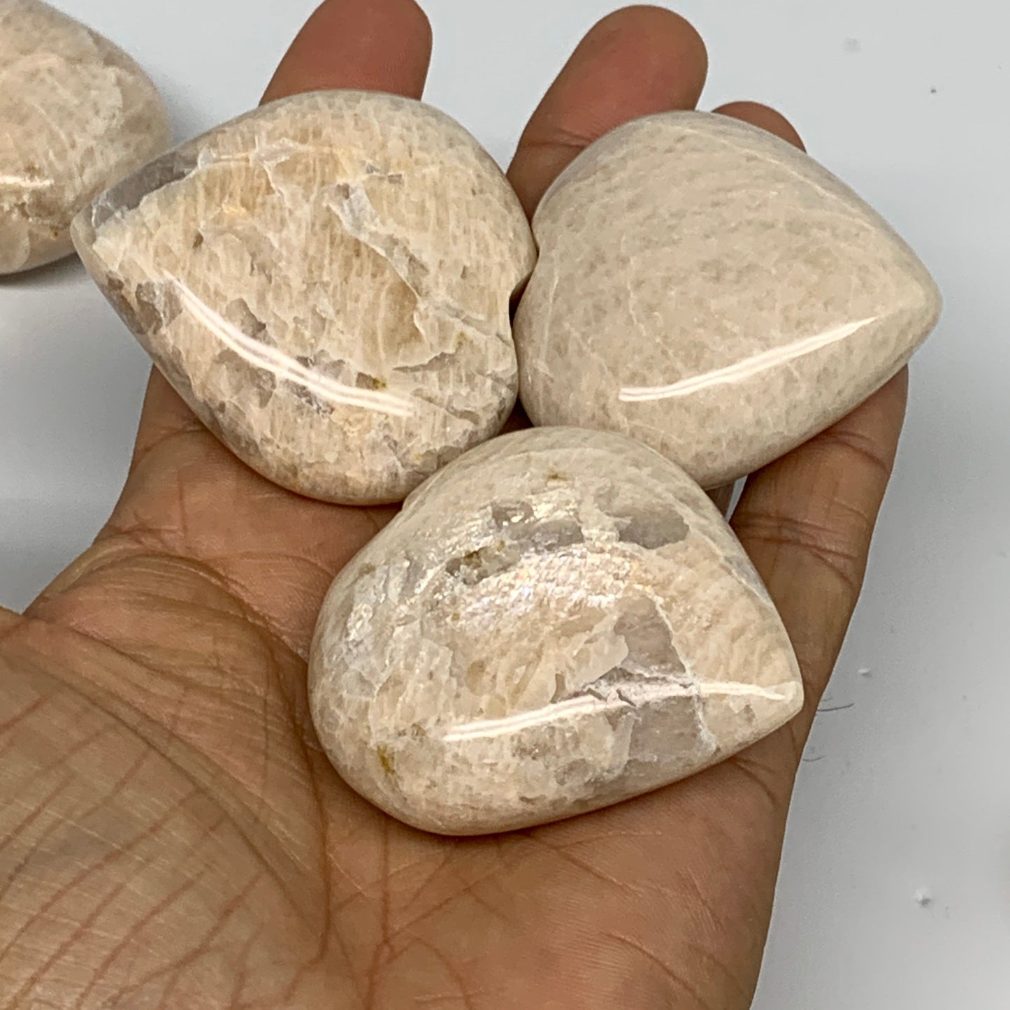 1000g (2.2 lbs) ,16 pcs, 1.7"- 2.2", Peach Moonstone Hearts from India, B2898