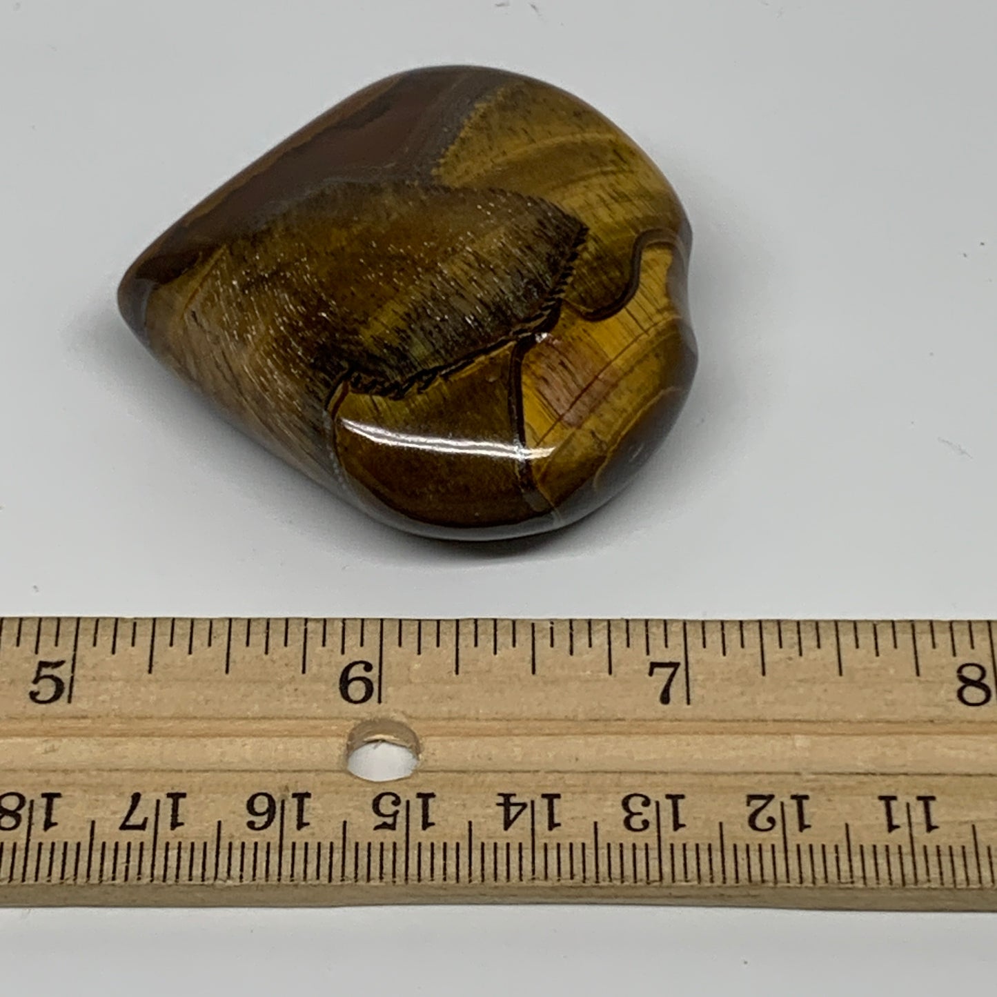 68.8g, 2"x2"x0.7", Tiger's Eye Heart Polished Healing Crystal @India, B33908