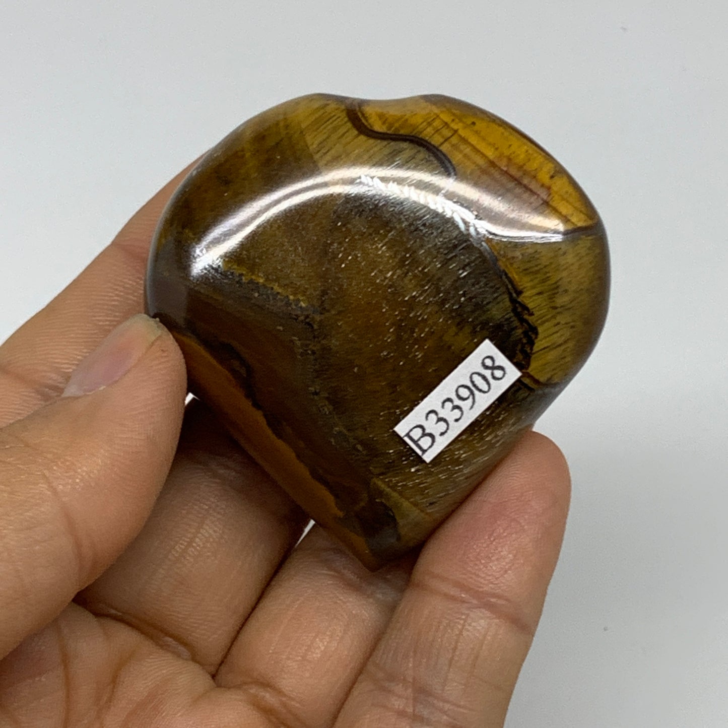 68.8g, 2"x2"x0.7", Tiger's Eye Heart Polished Healing Crystal @India, B33908