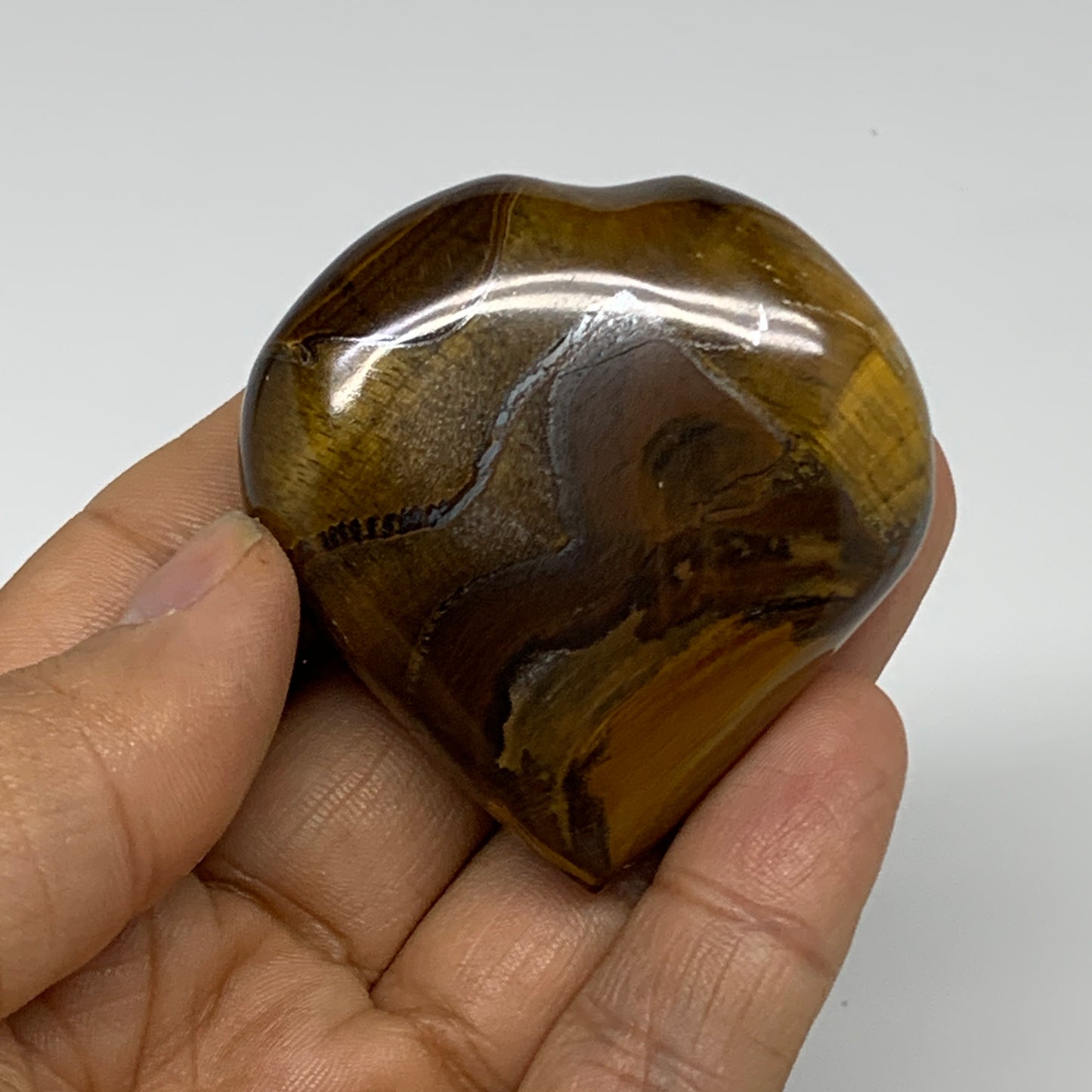 68.8g, 2"x2"x0.7", Tiger's Eye Heart Polished Healing Crystal @India, B33908