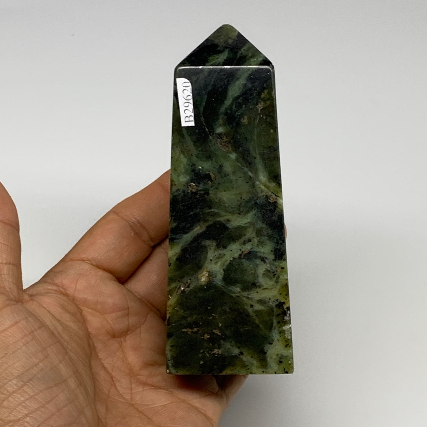 341.6g, 4.5"x1.6"x1.5", Serpentine Point Tower Obelisk Crystal @Pakistan, B29620