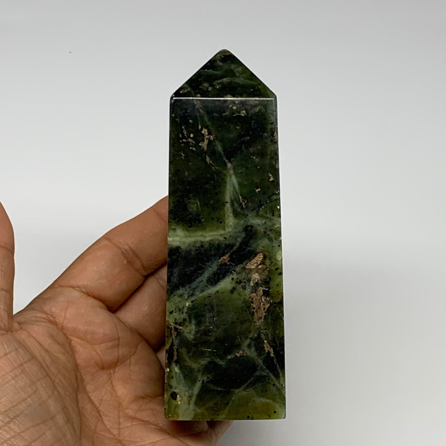 341.6g, 4.5"x1.6"x1.5", Serpentine Point Tower Obelisk Crystal @Pakistan, B29620