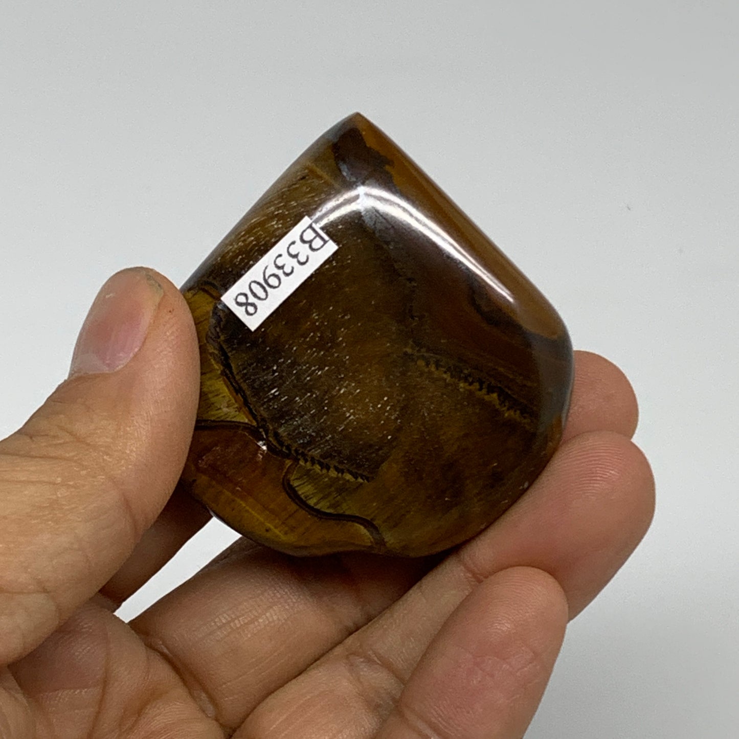 68.8g, 2"x2"x0.7", Tiger's Eye Heart Polished Healing Crystal @India, B33908