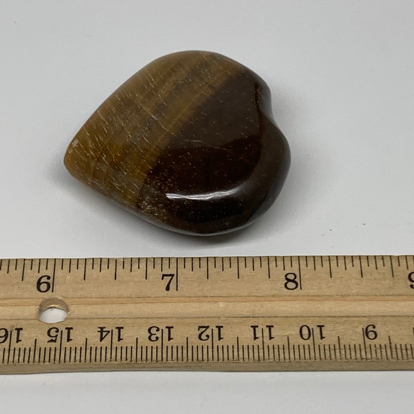 65.1g, 1.9"x2"x0.7", Tiger's Eye Heart Polished Healing Crystal @India, B33909