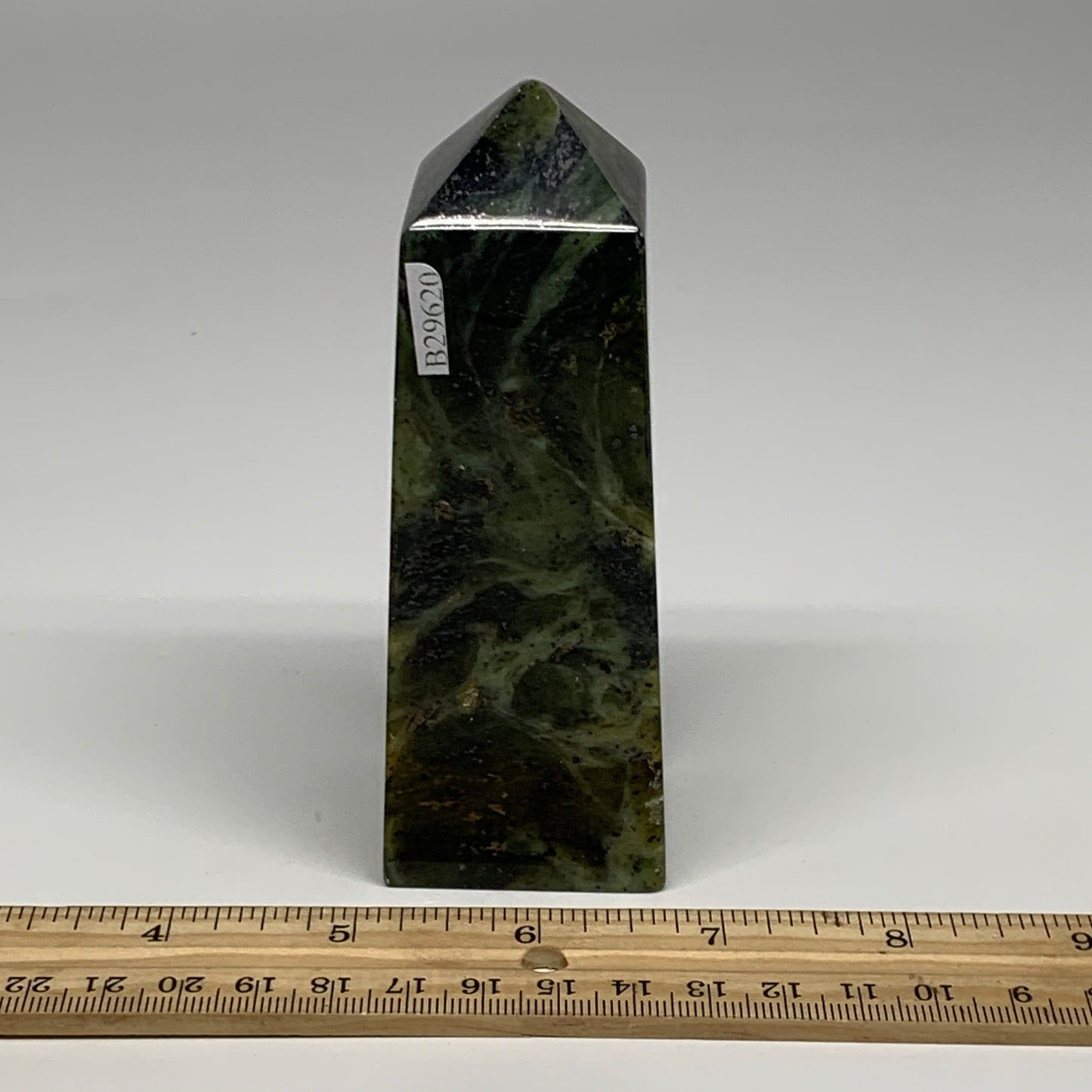 341.6g, 4.5"x1.6"x1.5", Serpentine Point Tower Obelisk Crystal @Pakistan, B29620