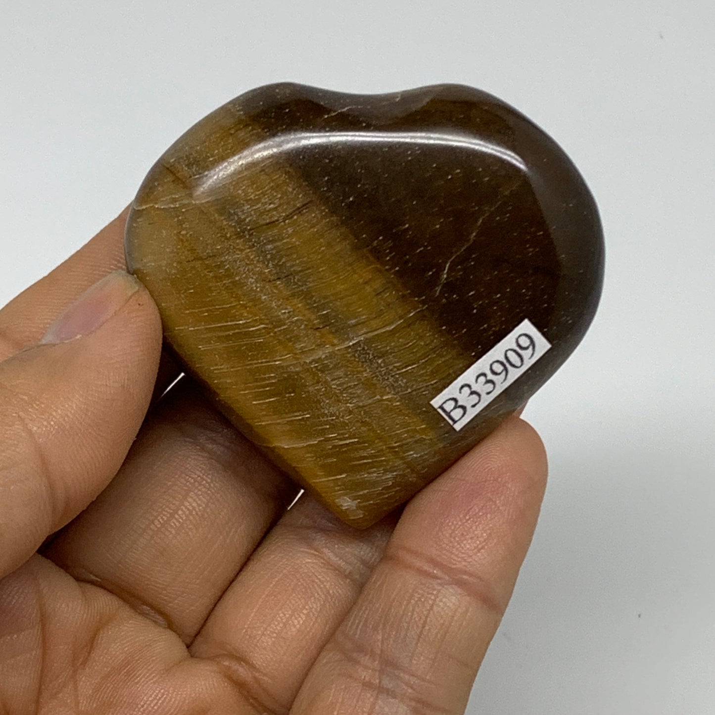 65.1g, 1.9"x2"x0.7", Tiger's Eye Heart Polished Healing Crystal @India, B33909