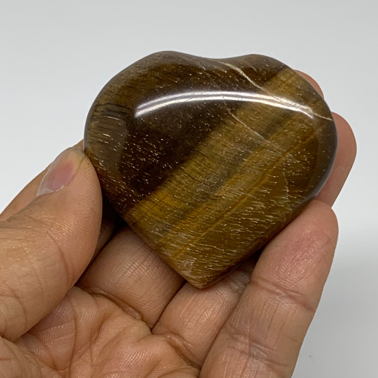 65.1g, 1.9"x2"x0.7", Tiger's Eye Heart Polished Healing Crystal @India, B33909