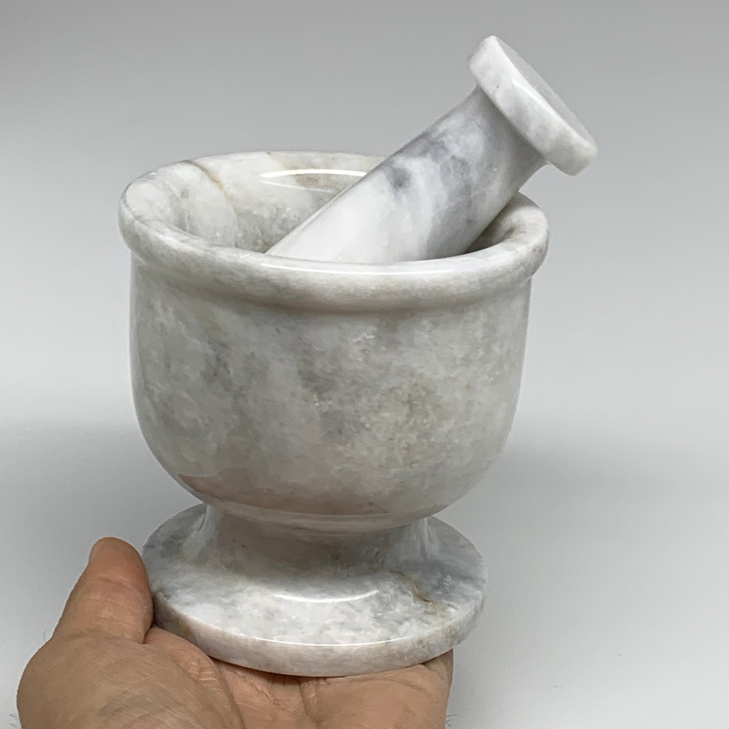2.22 lbs, 3.9"x3.8", Natural Marble Crystal Pestle and Mortar Handmade, B32527