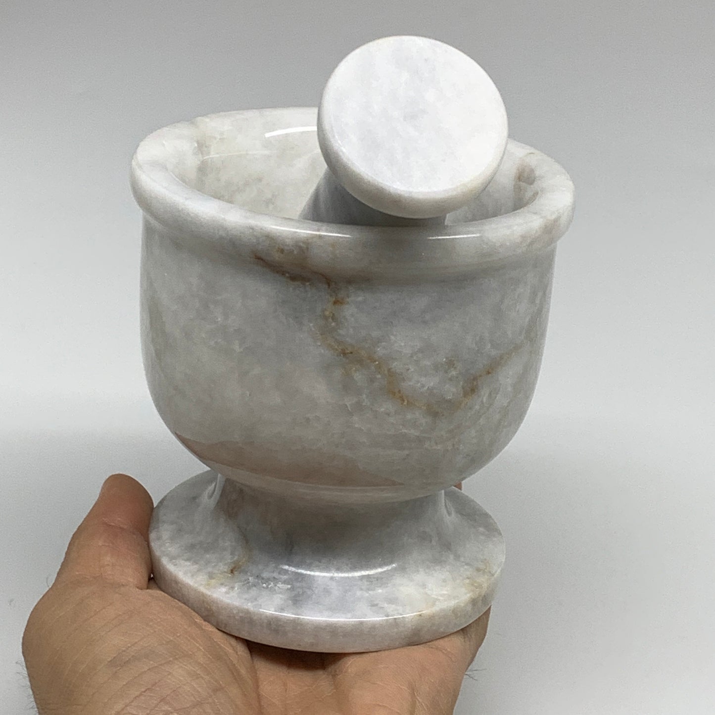 2.22 lbs, 3.9"x3.8", Natural Marble Crystal Pestle and Mortar Handmade, B32527