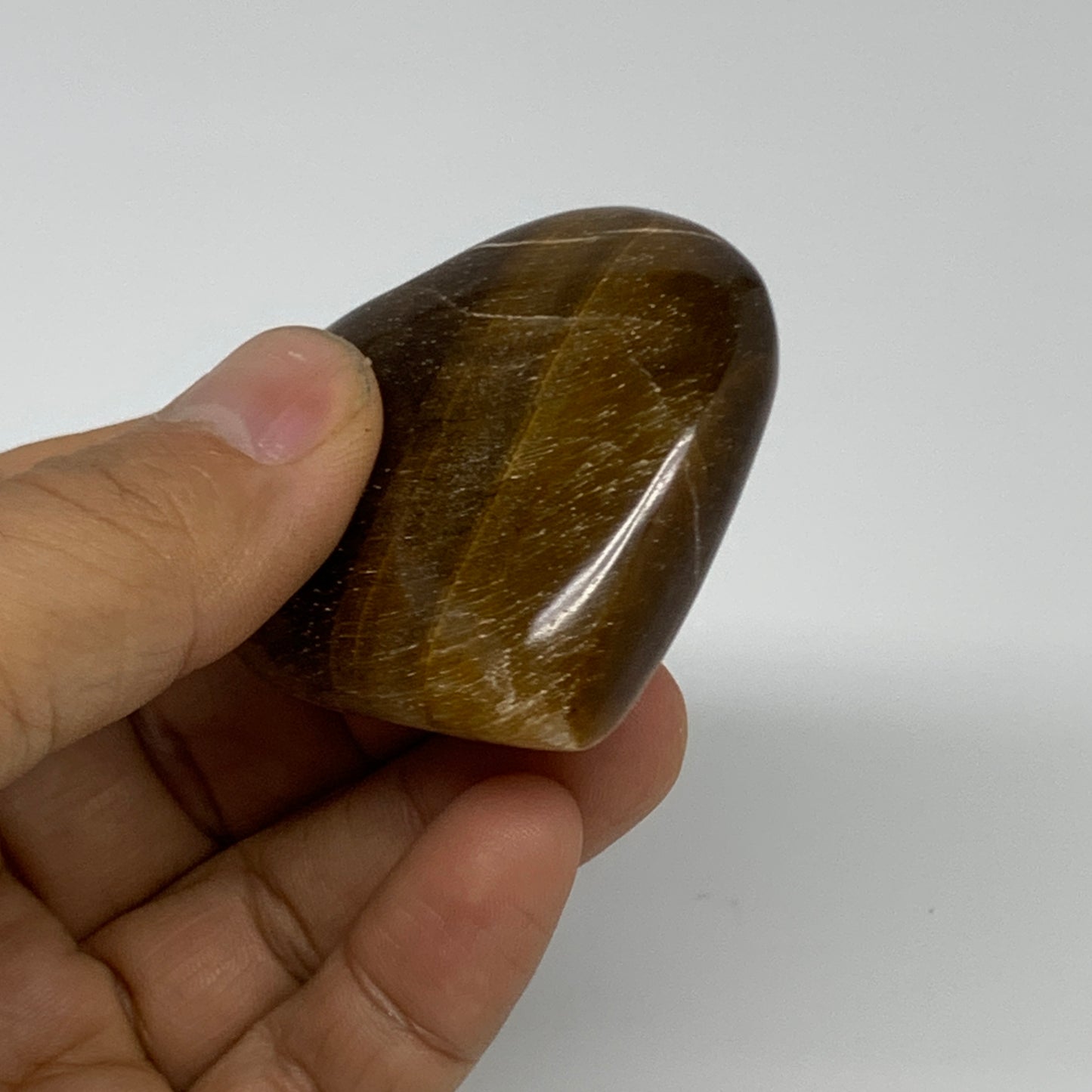 65.1g, 1.9"x2"x0.7", Tiger's Eye Heart Polished Healing Crystal @India, B33909