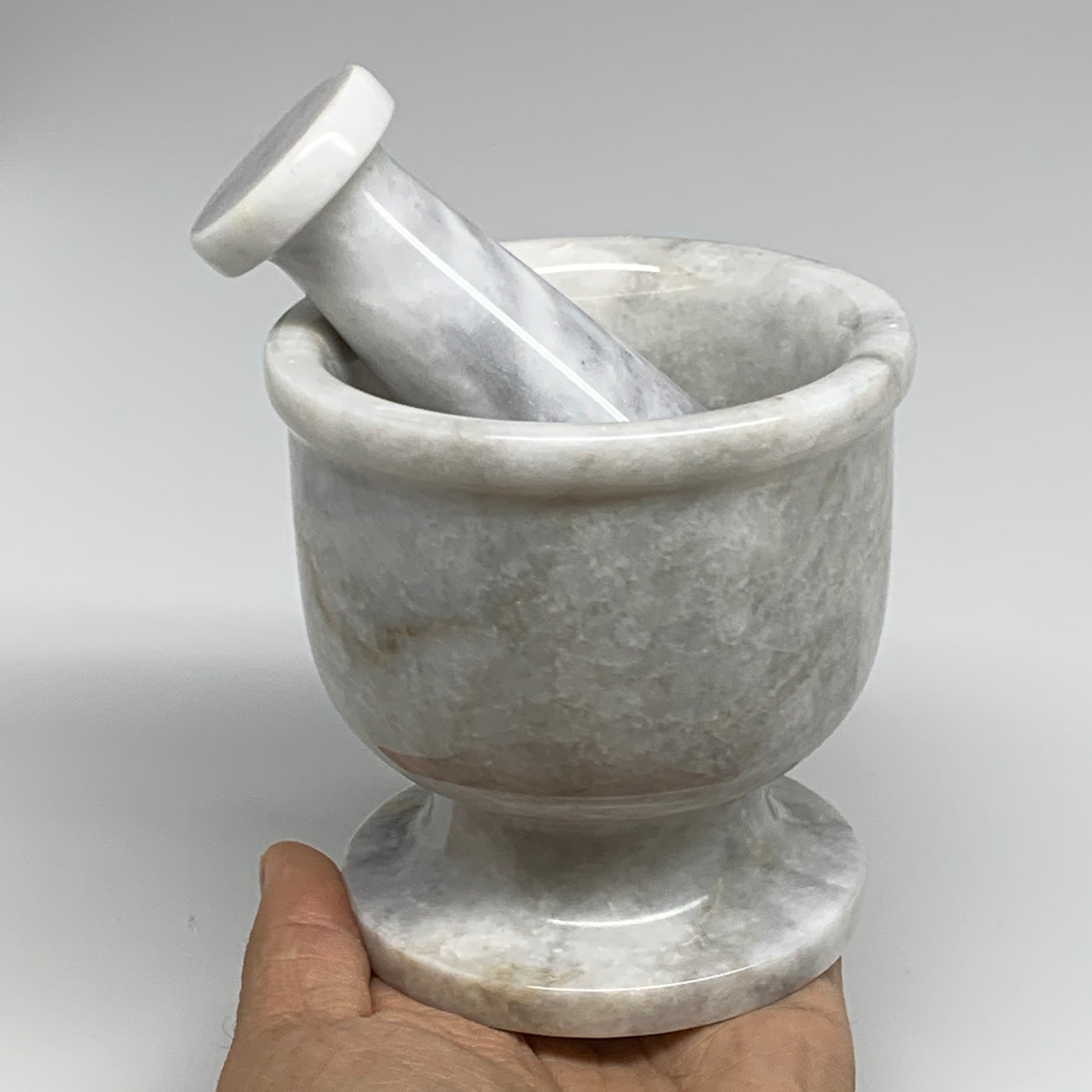 2.22 lbs, 3.9"x3.8", Natural Marble Crystal Pestle and Mortar Handmade, B32527