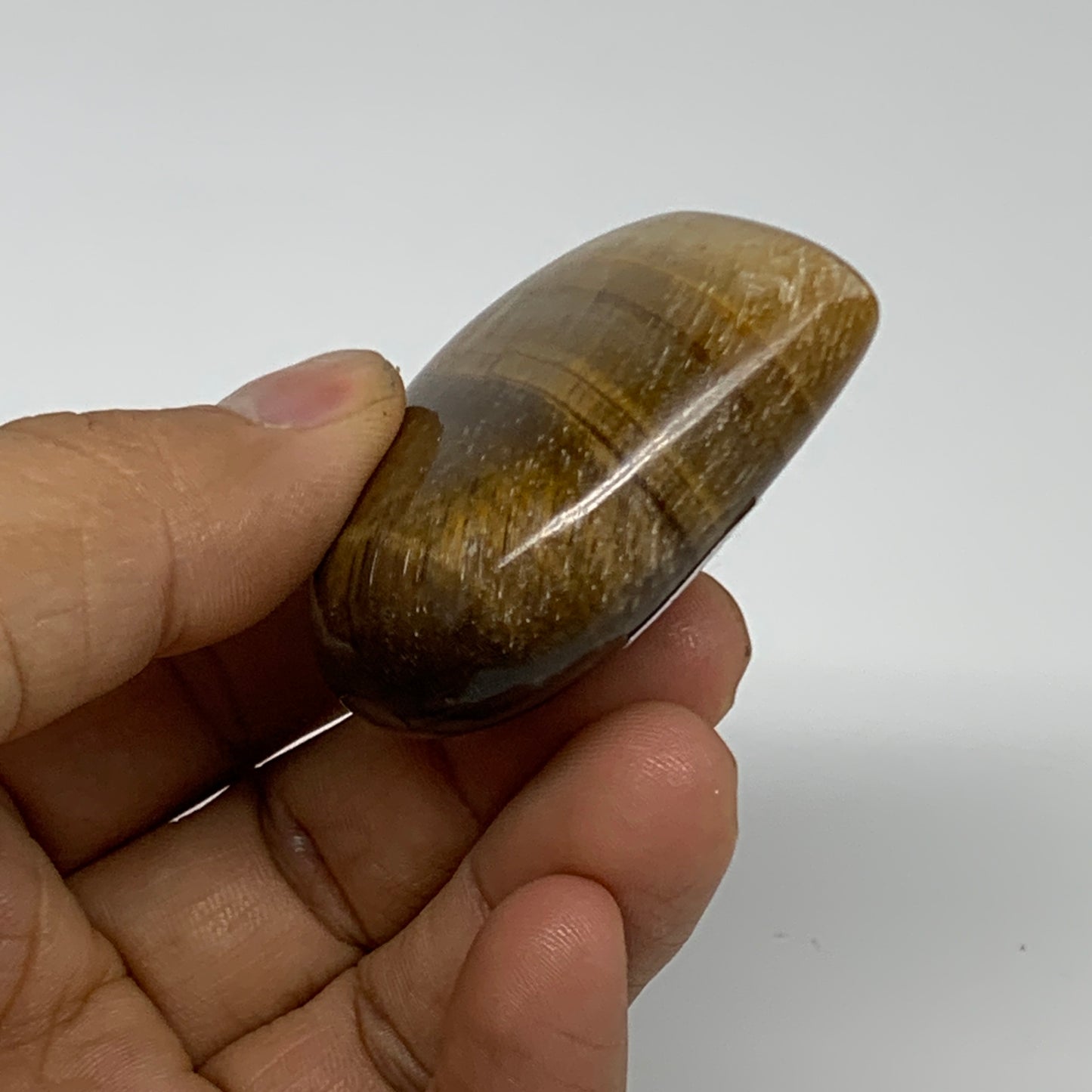 65.1g, 1.9"x2"x0.7", Tiger's Eye Heart Polished Healing Crystal @India, B33909