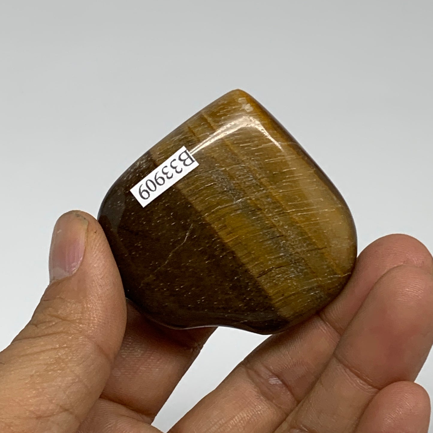 65.1g, 1.9"x2"x0.7", Tiger's Eye Heart Polished Healing Crystal @India, B33909