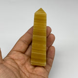 111.1g, 3.6"x0.9"x1", Yellow Calcite Point Tower Obelisk Crystal @India,  B31203