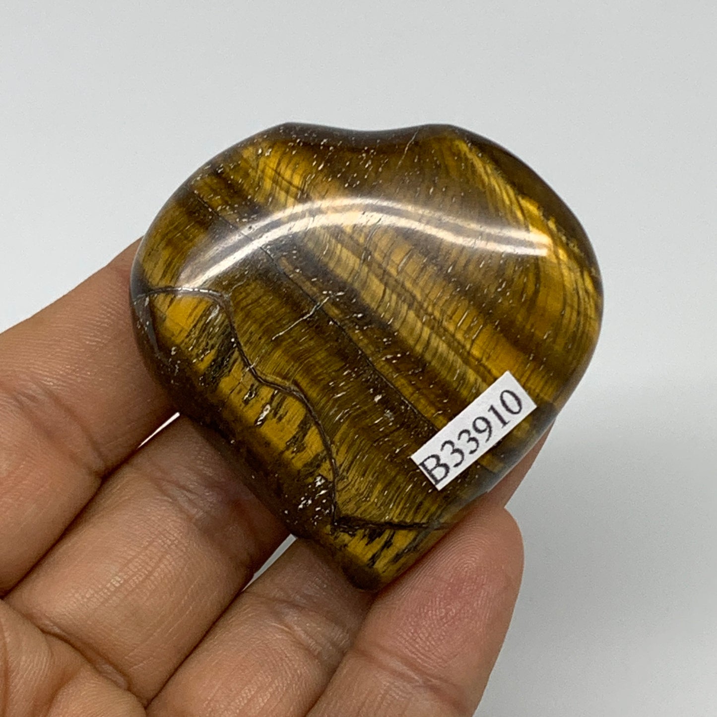 70g, 2"x2"x0.7", Tiger's Eye Heart Polished Healing Crystal @India, B33910