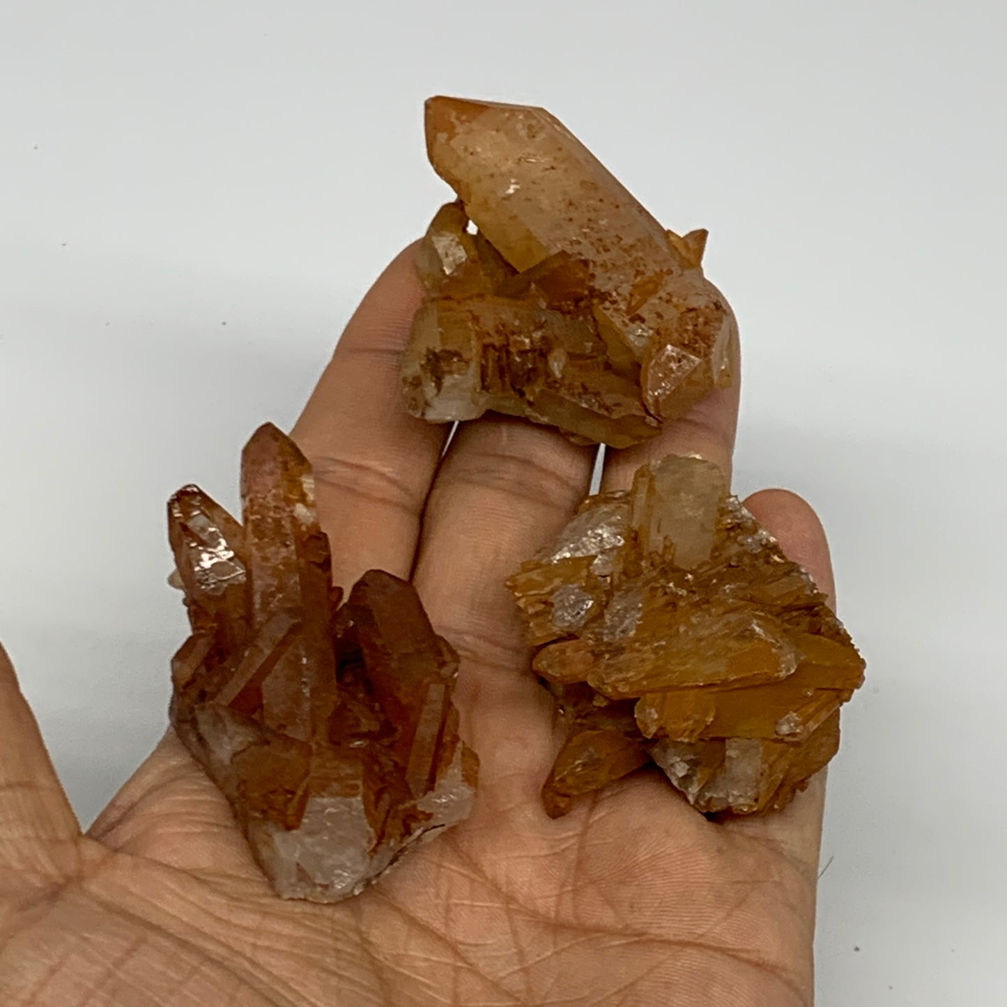 89.9g, 1.5"-2.2", 3pcs, Orange Quartz Cluster Crystal Terminated @Brazil, B28888