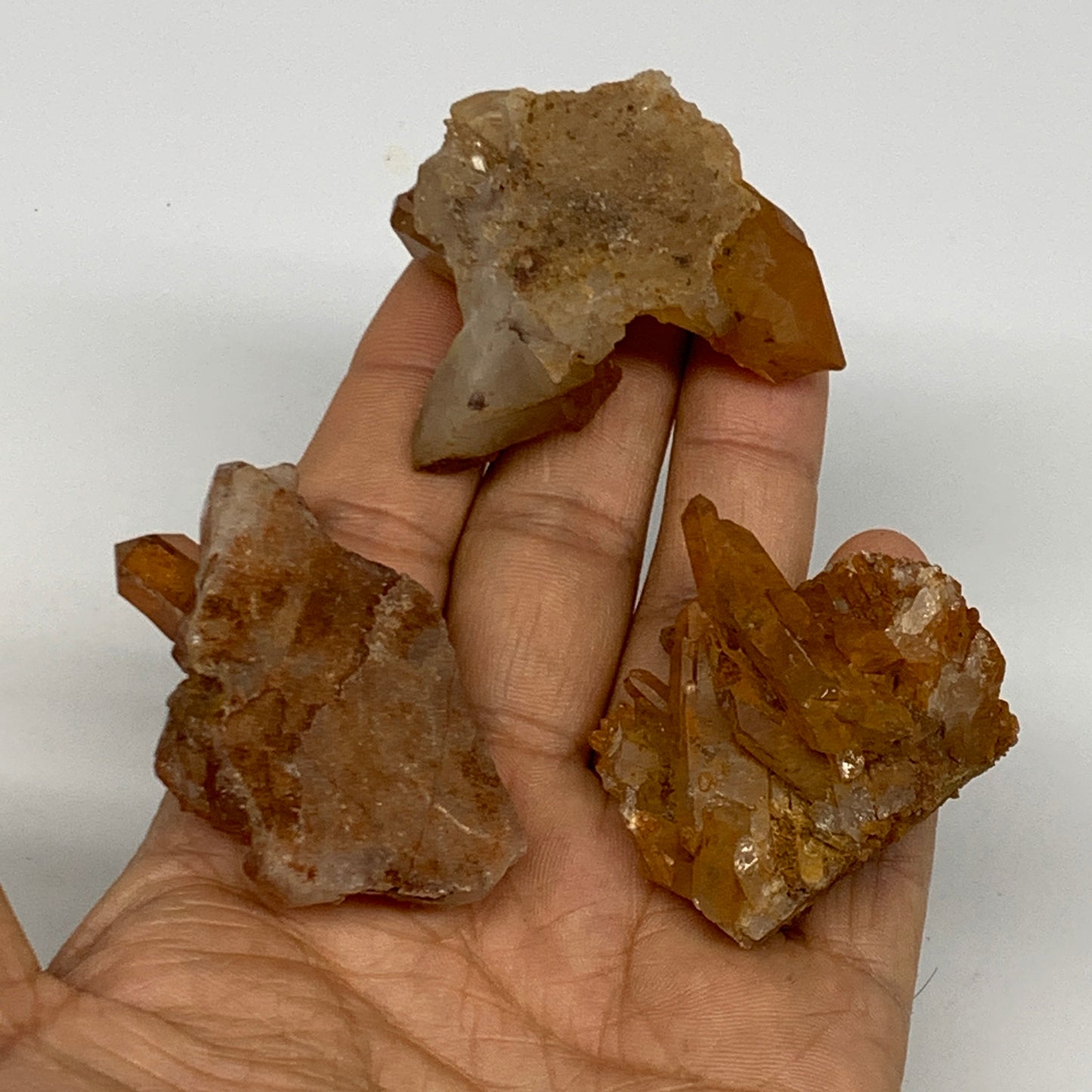 89.9g, 1.5"-2.2", 3pcs, Orange Quartz Cluster Crystal Terminated @Brazil, B28888