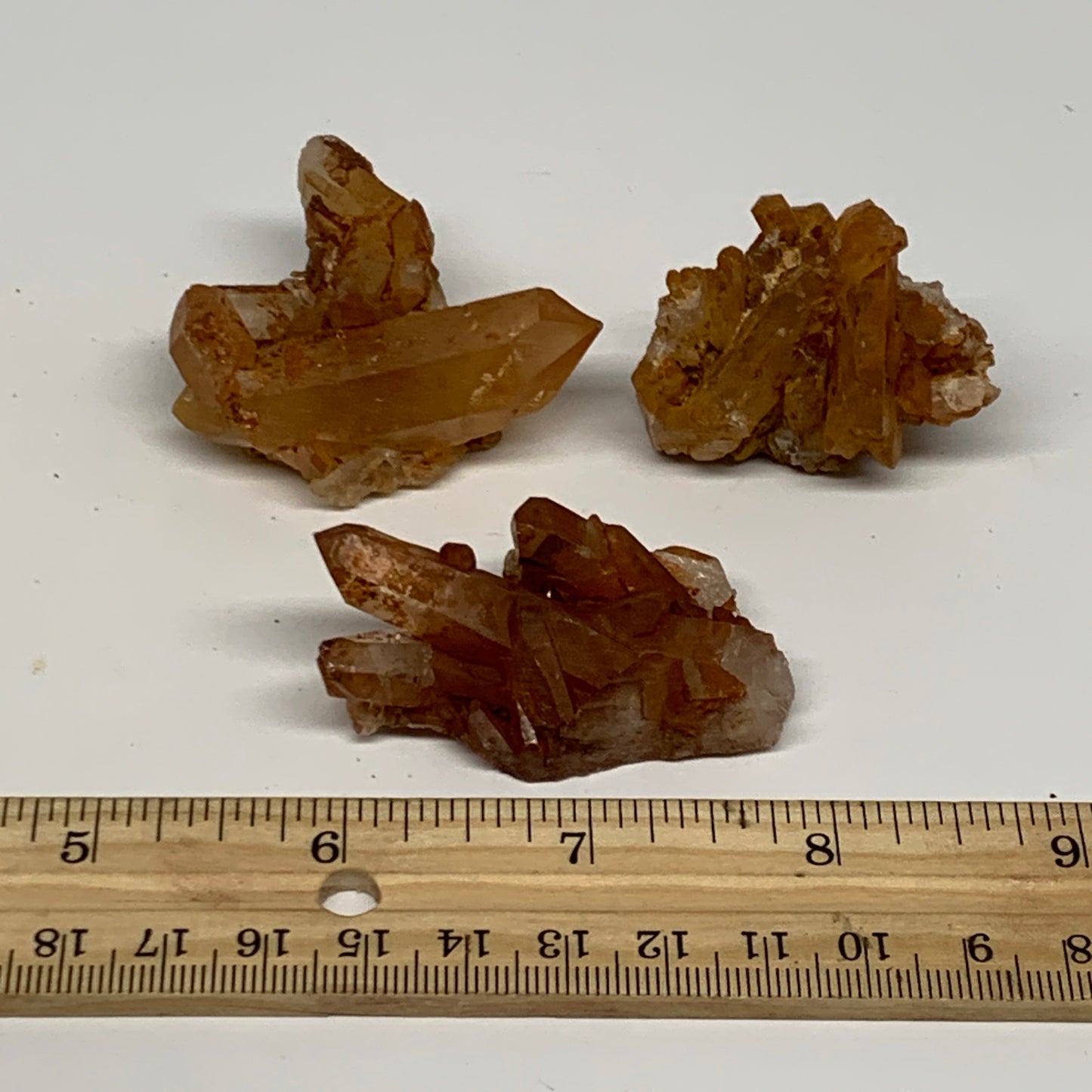 89.9g, 1.5"-2.2", 3pcs, Orange Quartz Cluster Crystal Terminated @Brazil, B28888