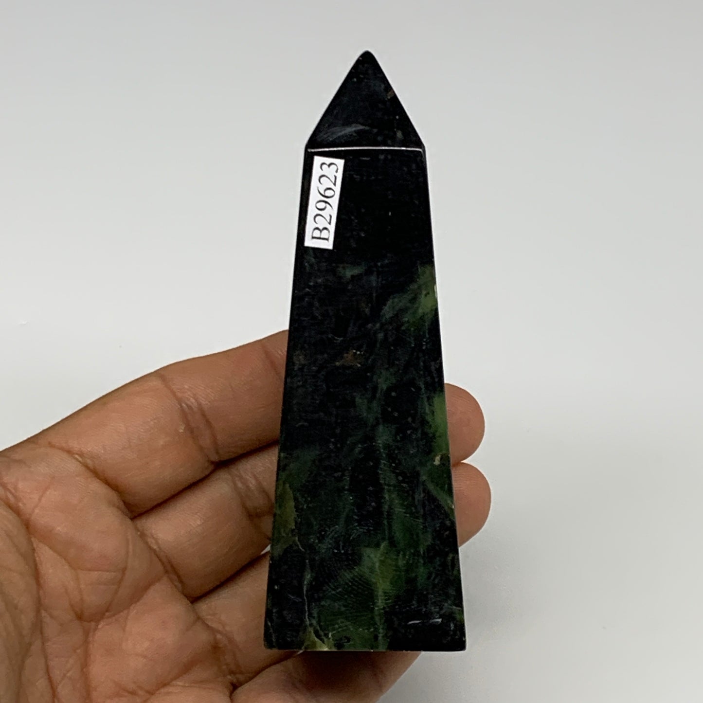 160.9g, 3.8"x1.3"x1.1", Serpentine Point Tower Obelisk Crystal @Pakistan, B29623