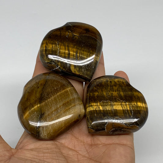 206.5g, 1.9"-2", 3pcs, Tiger's Eye Heart Polished Healing Crystal, B33913