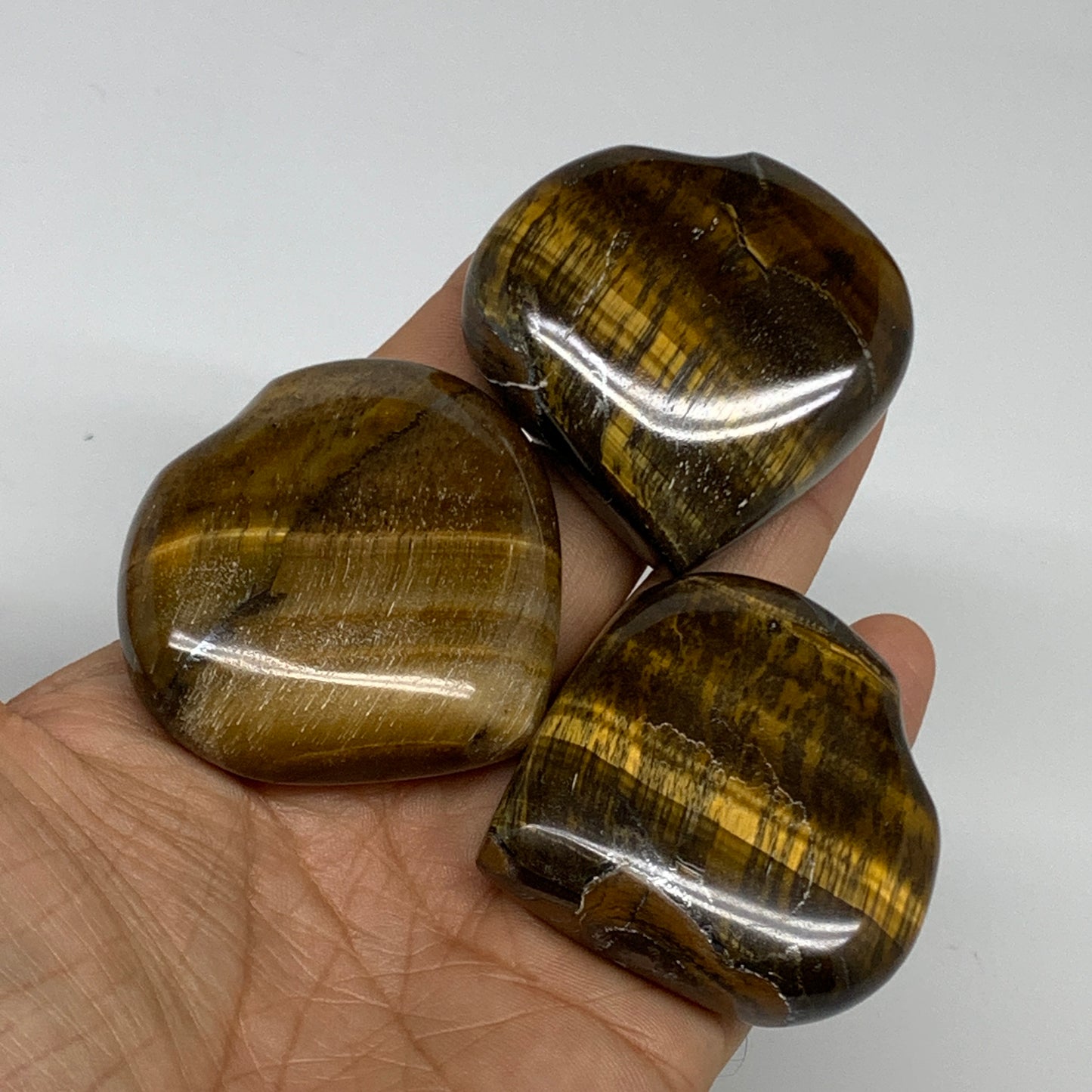 206.5g, 1.9"-2", 3pcs, Tiger's Eye Heart Polished Healing Crystal, B33913
