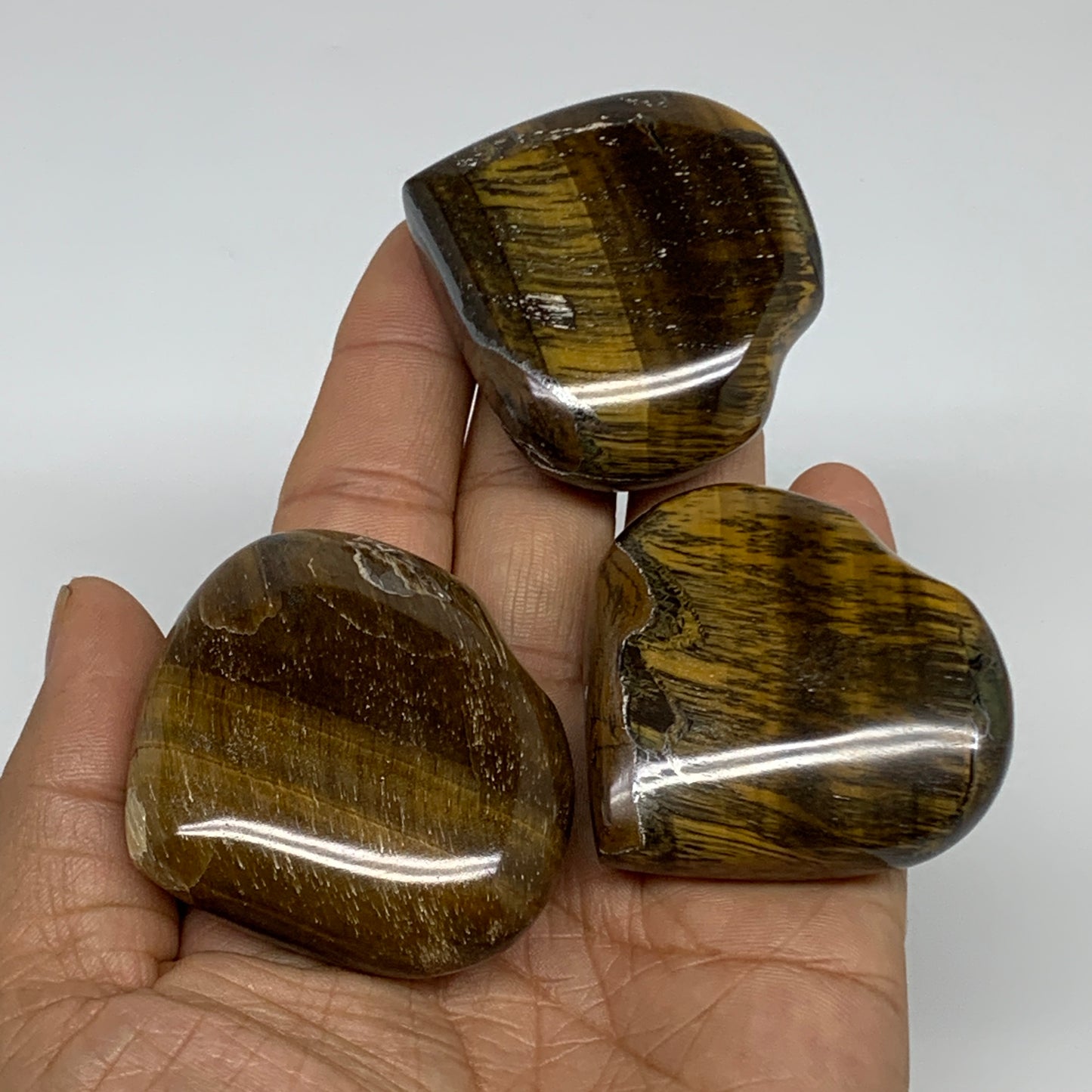 206.5g, 1.9"-2", 3pcs, Tiger's Eye Heart Polished Healing Crystal, B33913