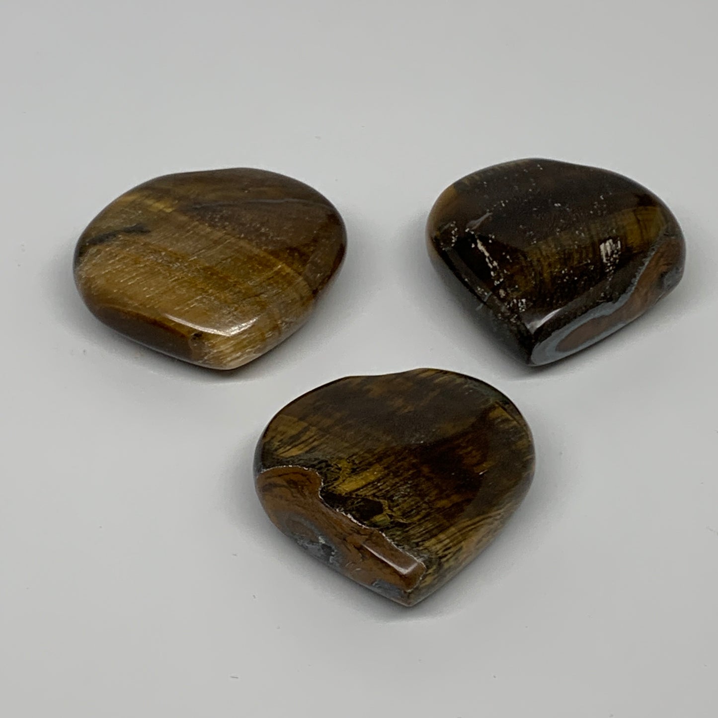 206.5g, 1.9"-2", 3pcs, Tiger's Eye Heart Polished Healing Crystal, B33913