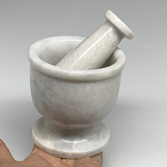 2.21 lbs, 3.9"x3.8", Natural Marble Crystal Pestle and Mortar Handmade, B32529