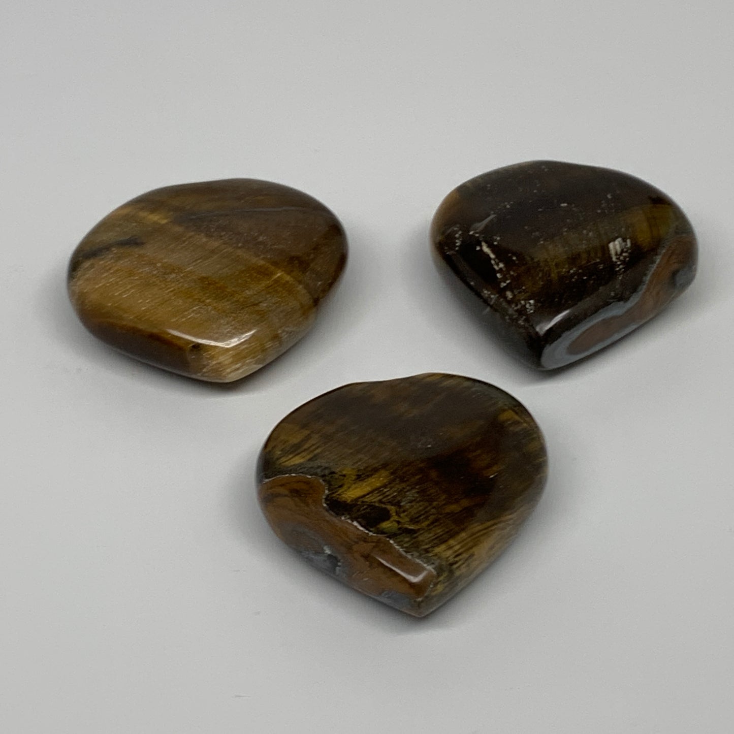 206.5g, 1.9"-2", 3pcs, Tiger's Eye Heart Polished Healing Crystal, B33913