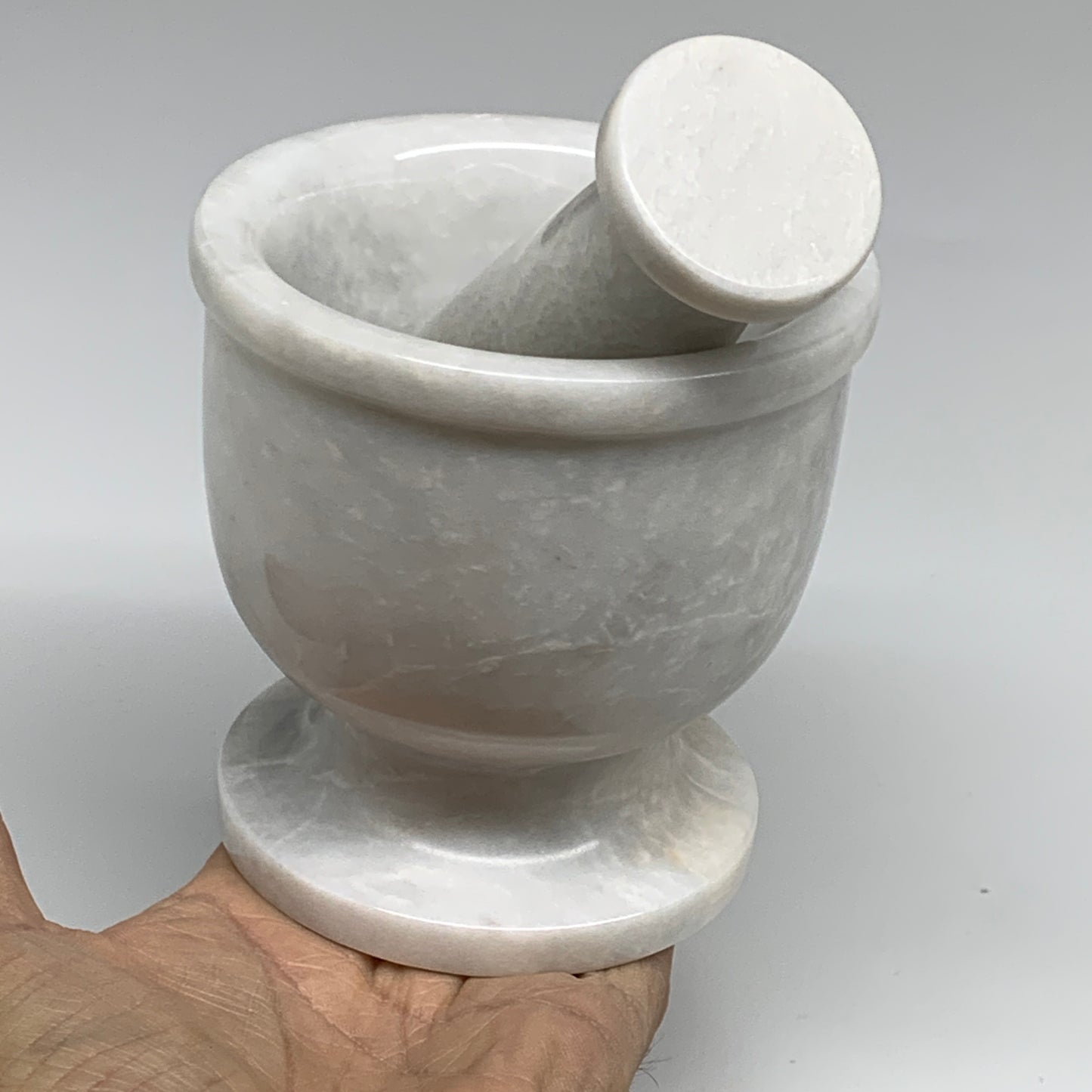 2.21 lbs, 3.9"x3.8", Natural Marble Crystal Pestle and Mortar Handmade, B32529