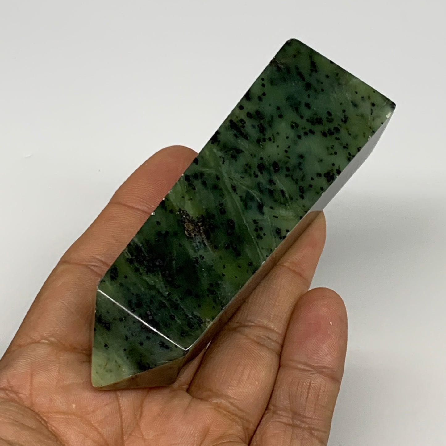 130.8g, 3.8"x1.2"x0.9", Serpentine Point Tower Obelisk Crystal @Pakistan, B29624