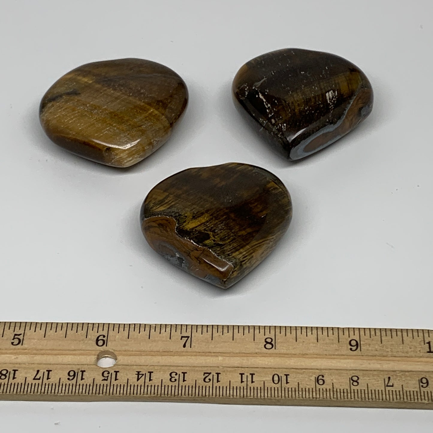 206.5g, 1.9"-2", 3pcs, Tiger's Eye Heart Polished Healing Crystal, B33913