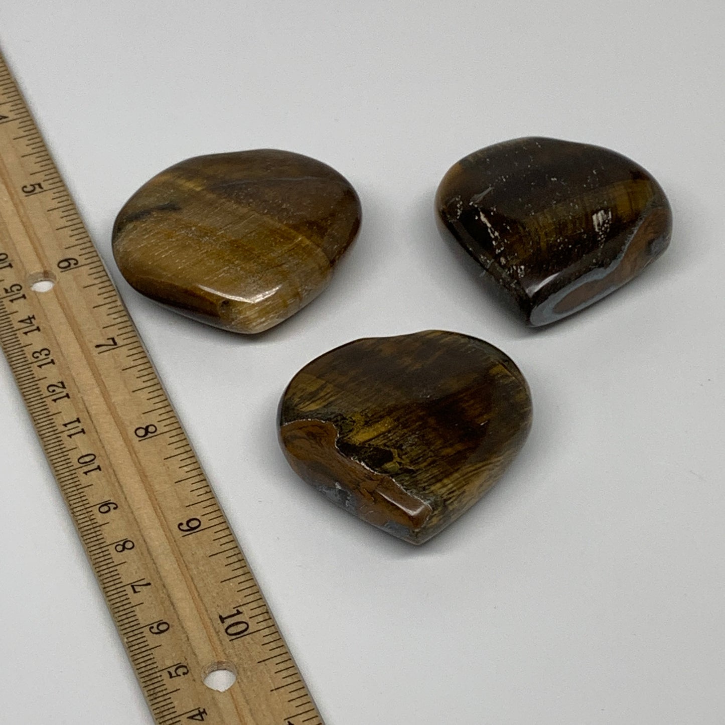 206.5g, 1.9"-2", 3pcs, Tiger's Eye Heart Polished Healing Crystal, B33913