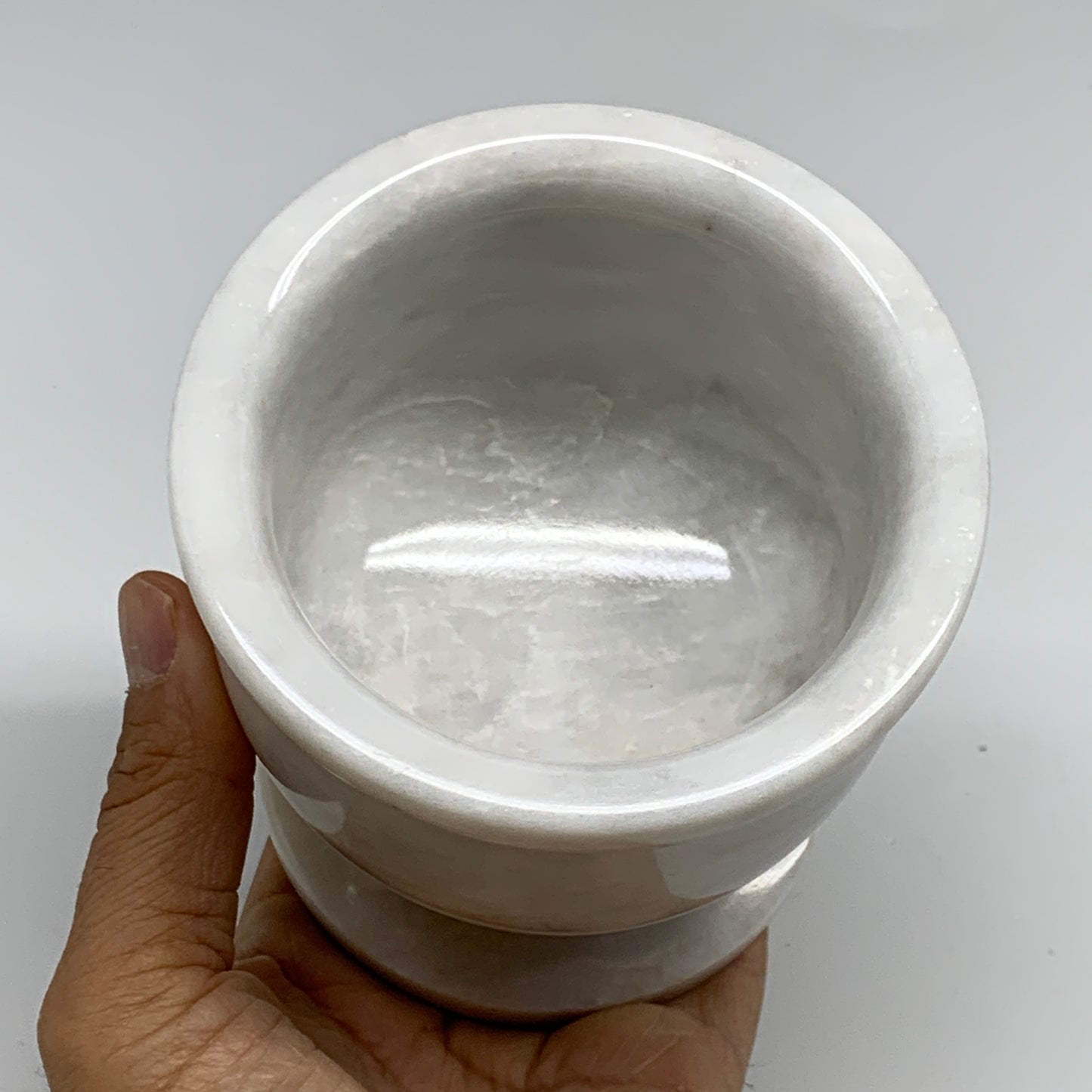 2.21 lbs, 3.9"x3.8", Natural Marble Crystal Pestle and Mortar Handmade, B32529