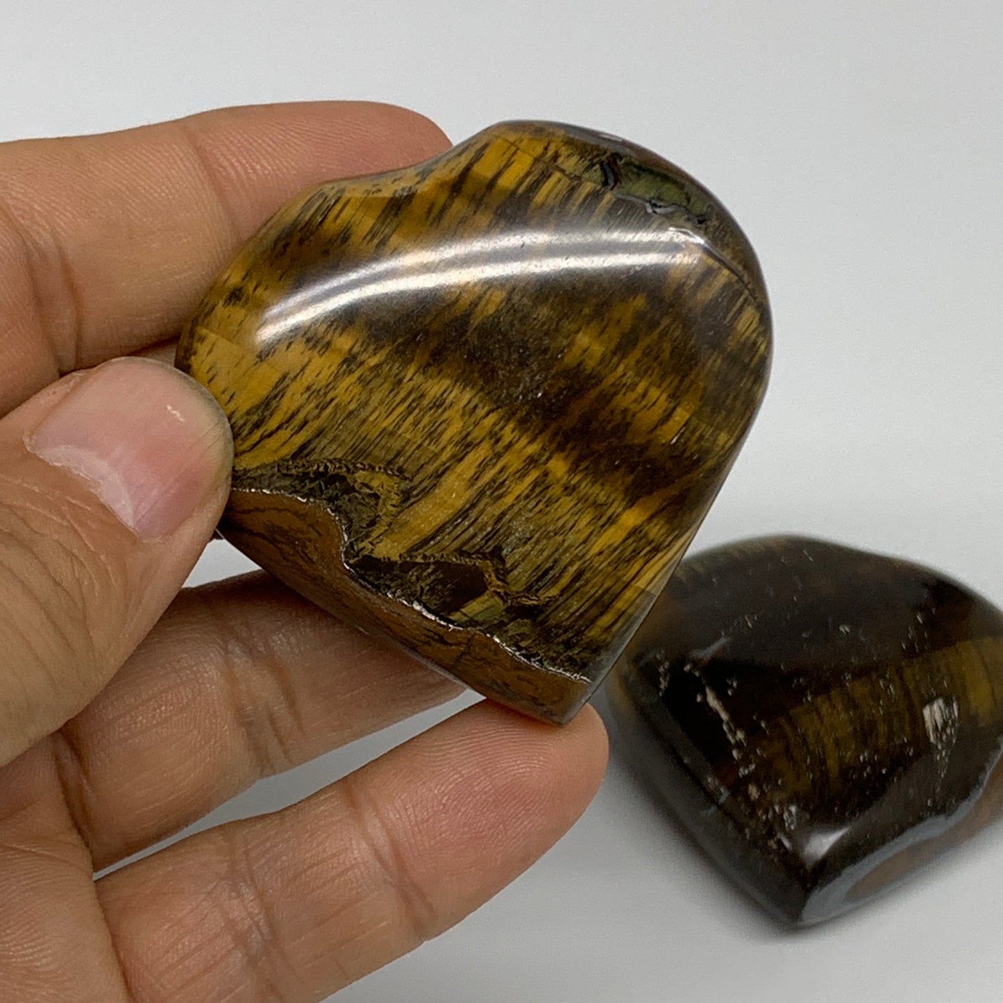 206.5g, 1.9"-2", 3pcs, Tiger's Eye Heart Polished Healing Crystal, B33913
