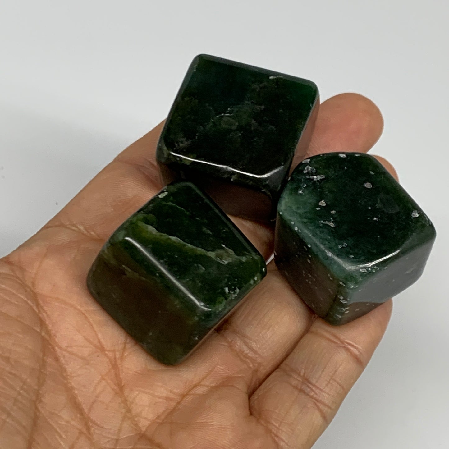 146g, 1.1"-1.1", 3pcs, Natural Nephrite Jade Tumbled Stone @Afghanistan,B31896