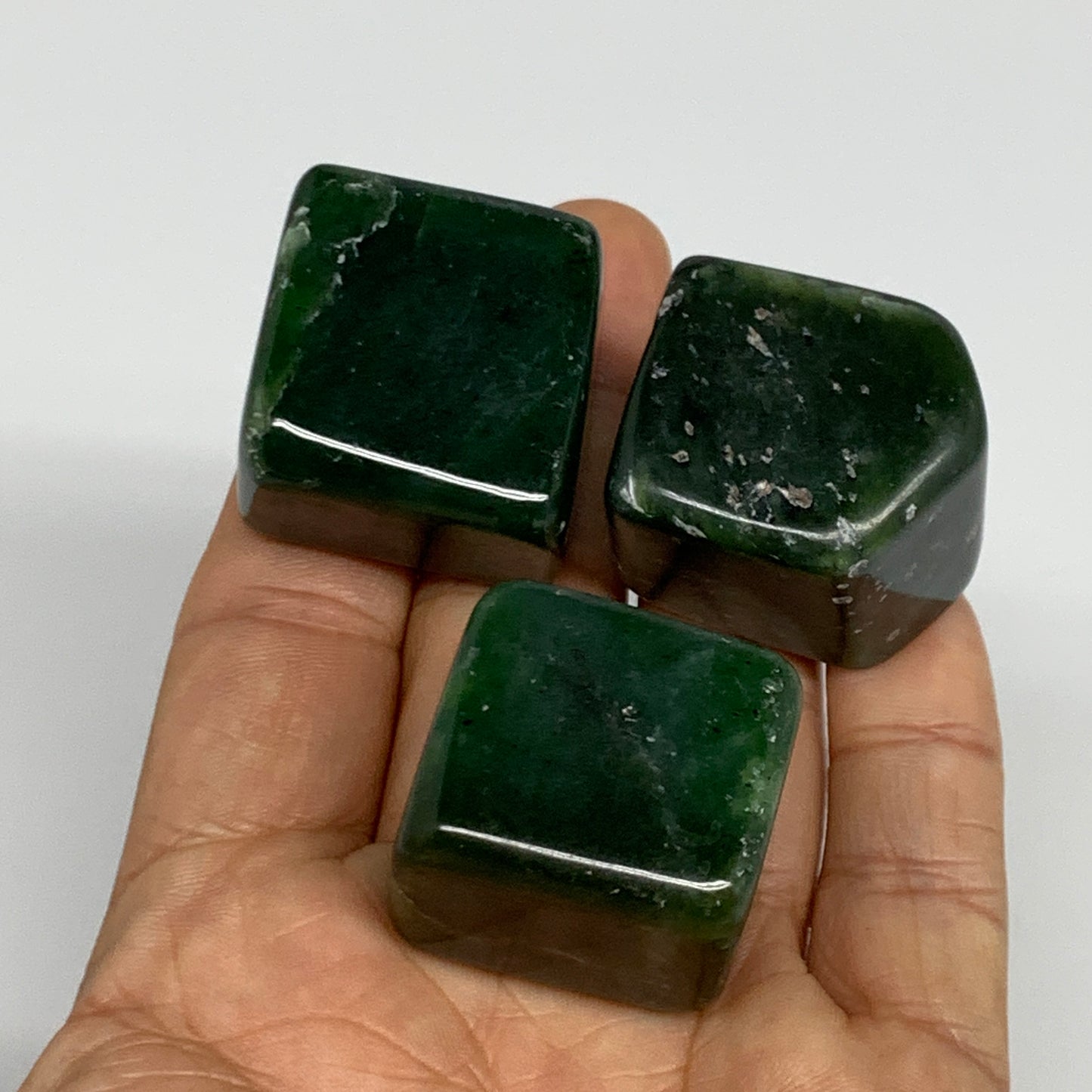 146g, 1.1"-1.1", 3pcs, Natural Nephrite Jade Tumbled Stone @Afghanistan,B31896