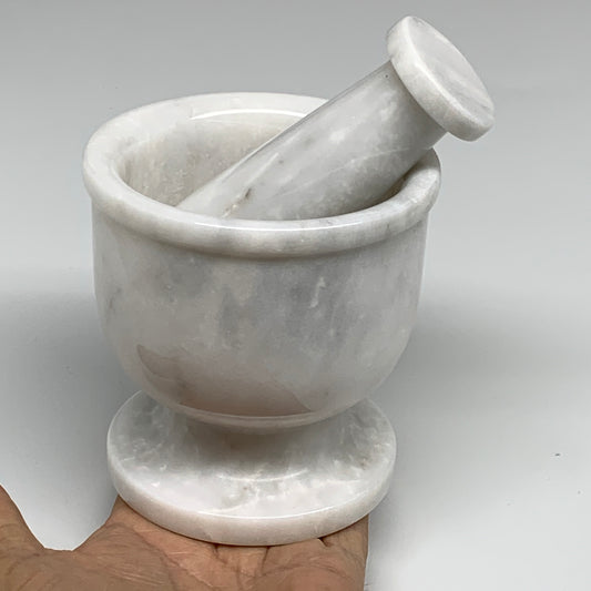 2.16 lbs, 3.8"x3.7", Natural Marble Crystal Pestle and Mortar Handmade, B32530