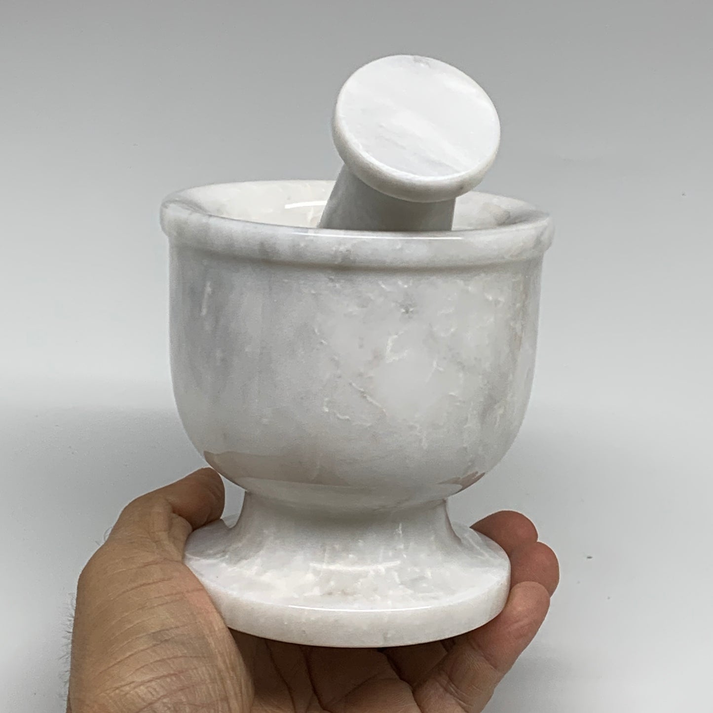 2.16 lbs, 3.8"x3.7", Natural Marble Crystal Pestle and Mortar Handmade, B32530