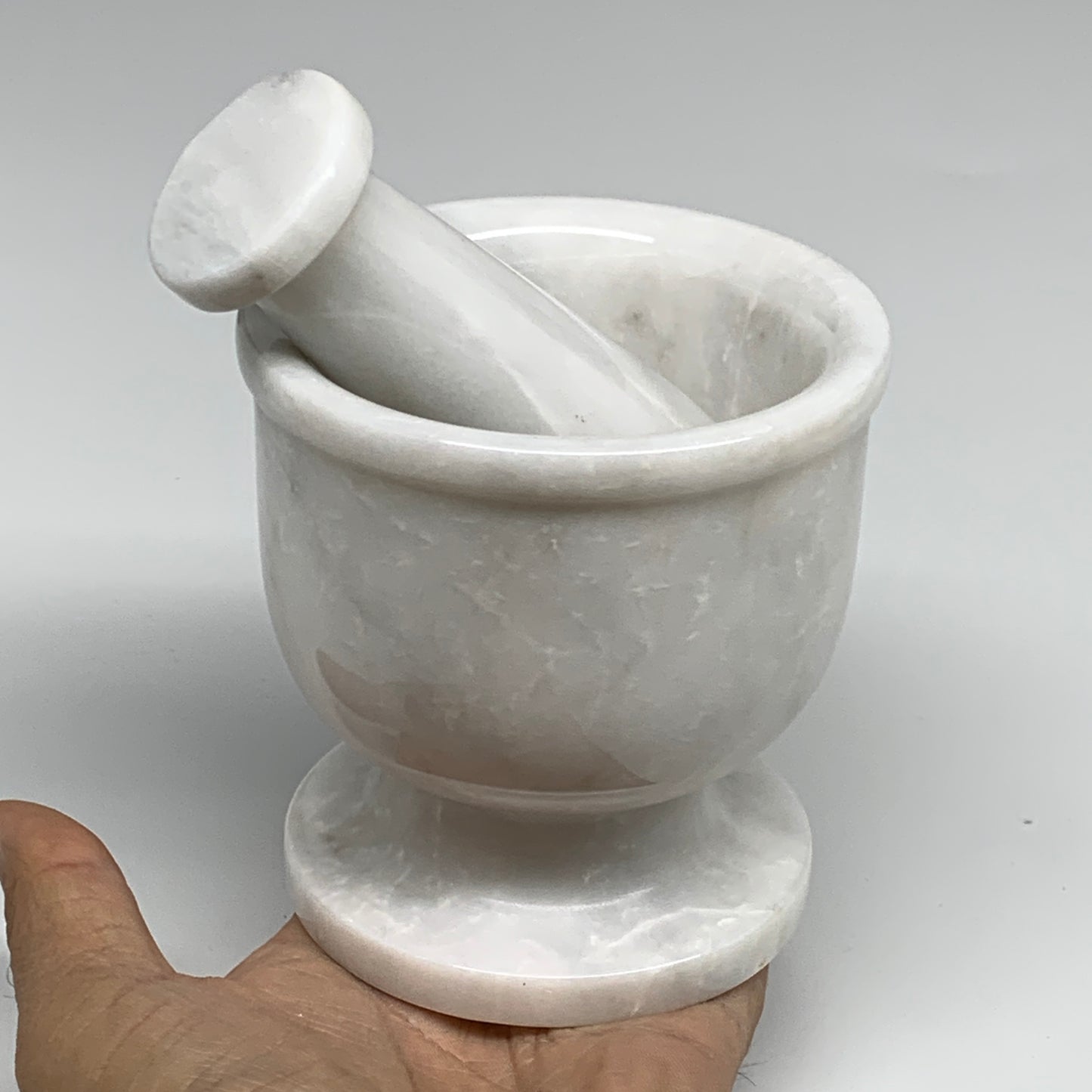 2.16 lbs, 3.8"x3.7", Natural Marble Crystal Pestle and Mortar Handmade, B32530