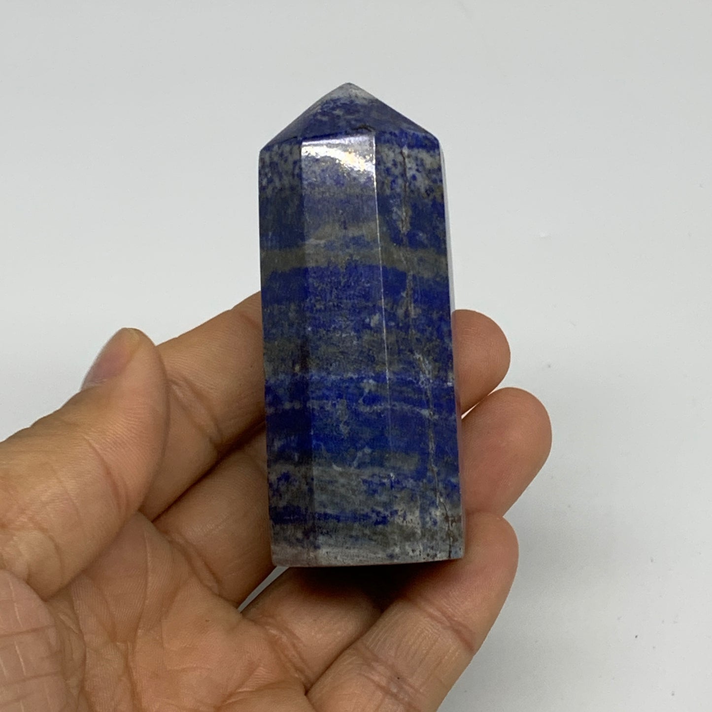134.6g, 2.9"x1.1", Natural Lapis Lazuli Tower Point Obelisk Afghanistan,B30377