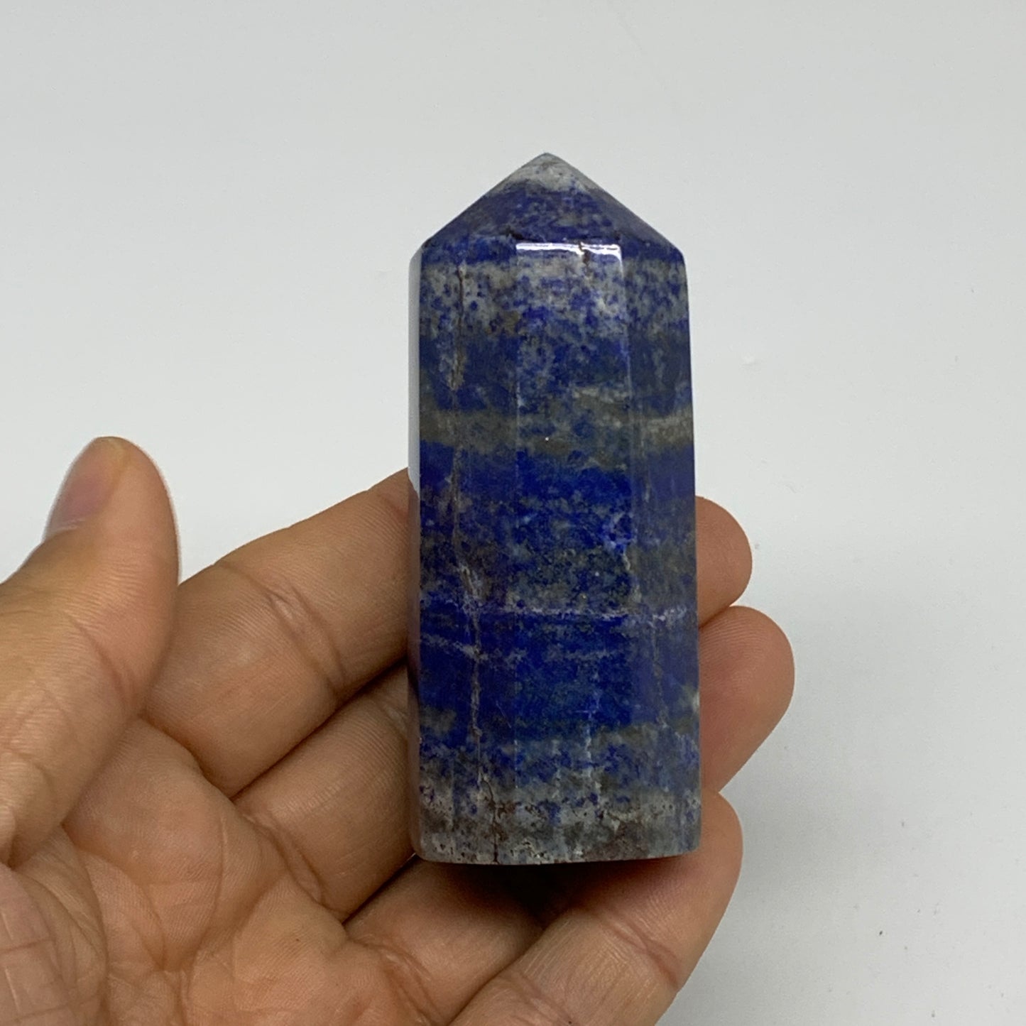 134.6g, 2.9"x1.1", Natural Lapis Lazuli Tower Point Obelisk Afghanistan,B30377