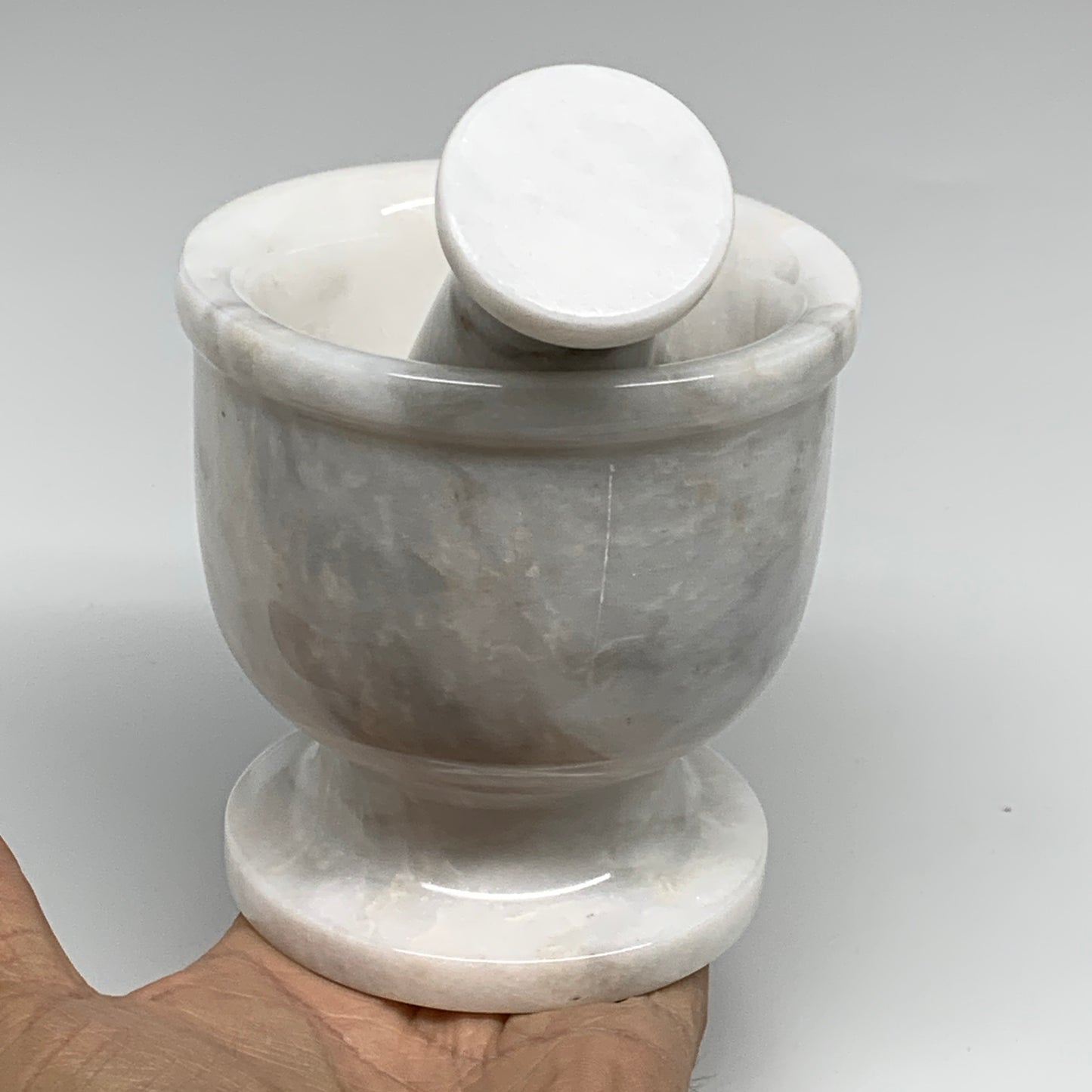 2.3 lbs, 4"x3.8", Natural Marble Crystal Pestle and Mortar Handmade, B32531
