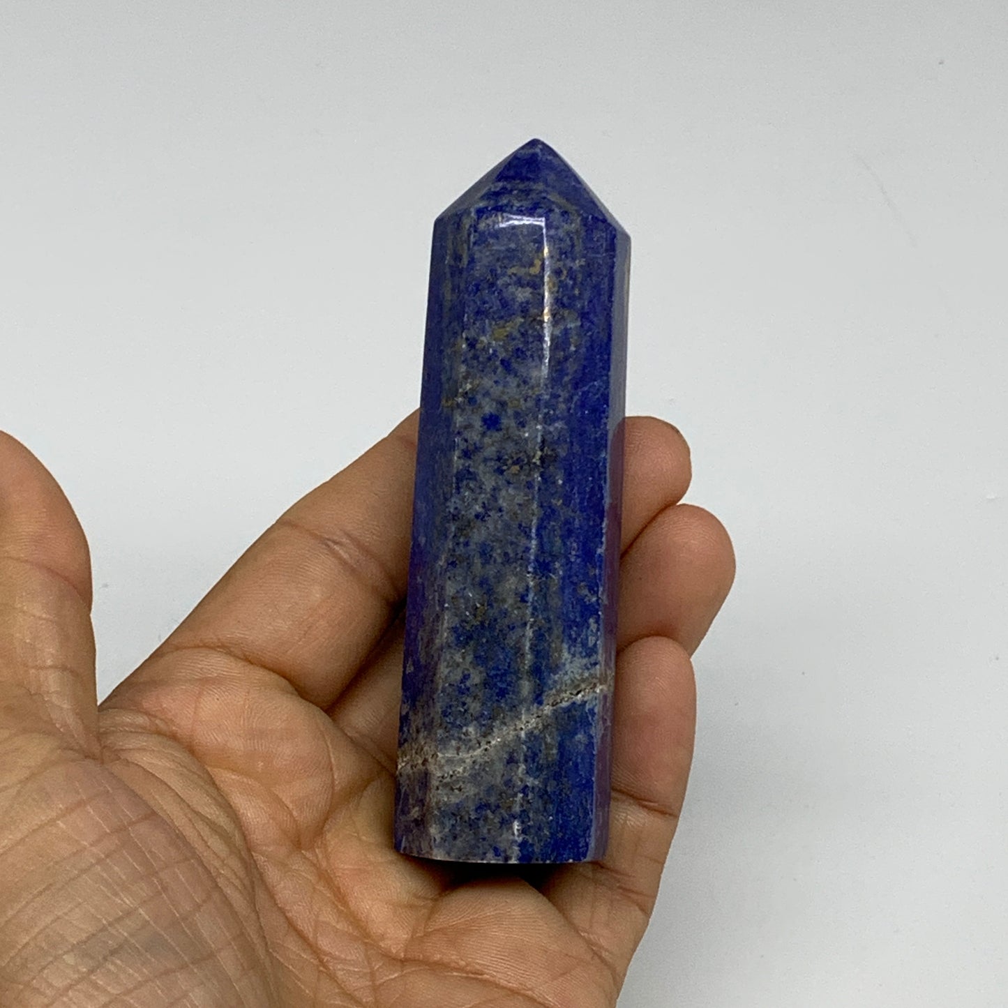 132.9g, 3.6"x1", Natural Lapis Lazuli Tower Point Obelisk Afghanistan,B30378