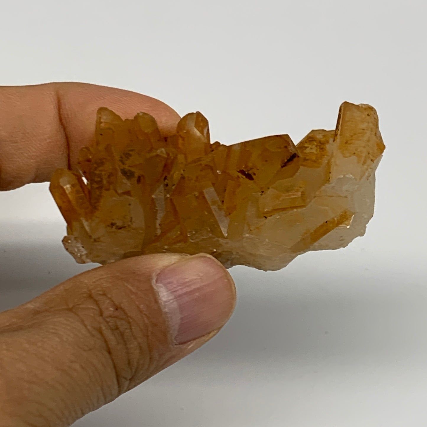 38.1g, 2.4"x1.1"x0.8", Orange Quartz Cluster Crystal Terminated @Brazil, B28894