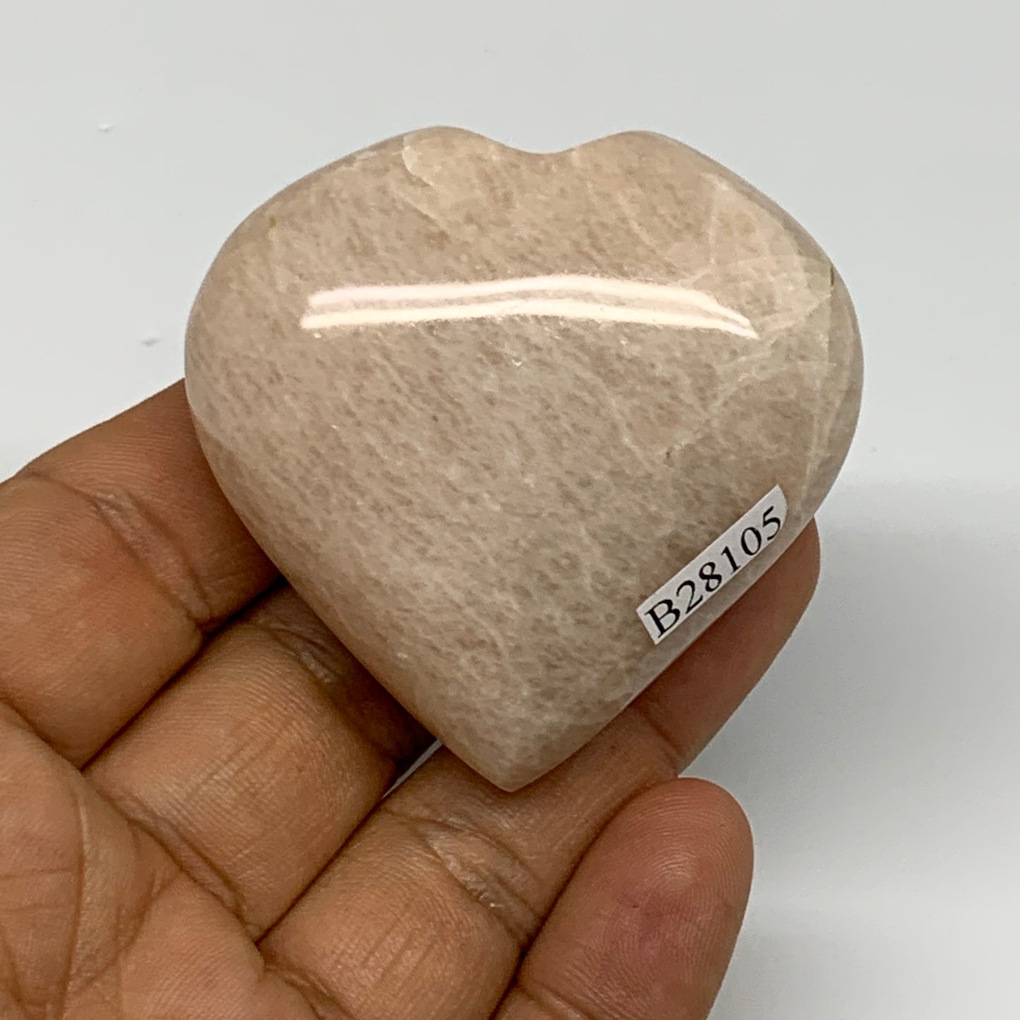 80.1g, 2"x2.1"x0.9", Peach Moonstone Heart Crystal Polished Gemstone, B28105