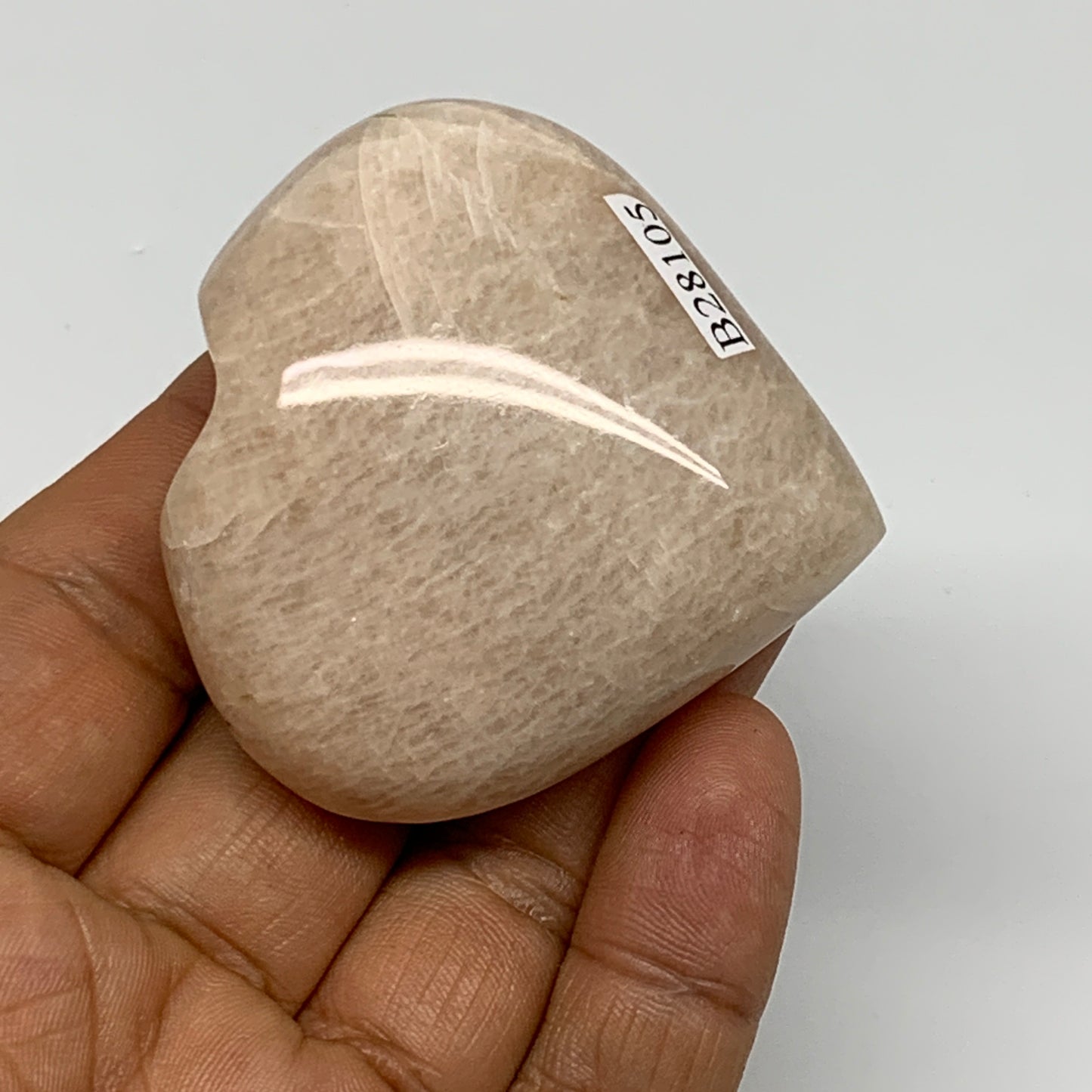 80.1g, 2"x2.1"x0.9", Peach Moonstone Heart Crystal Polished Gemstone, B28105