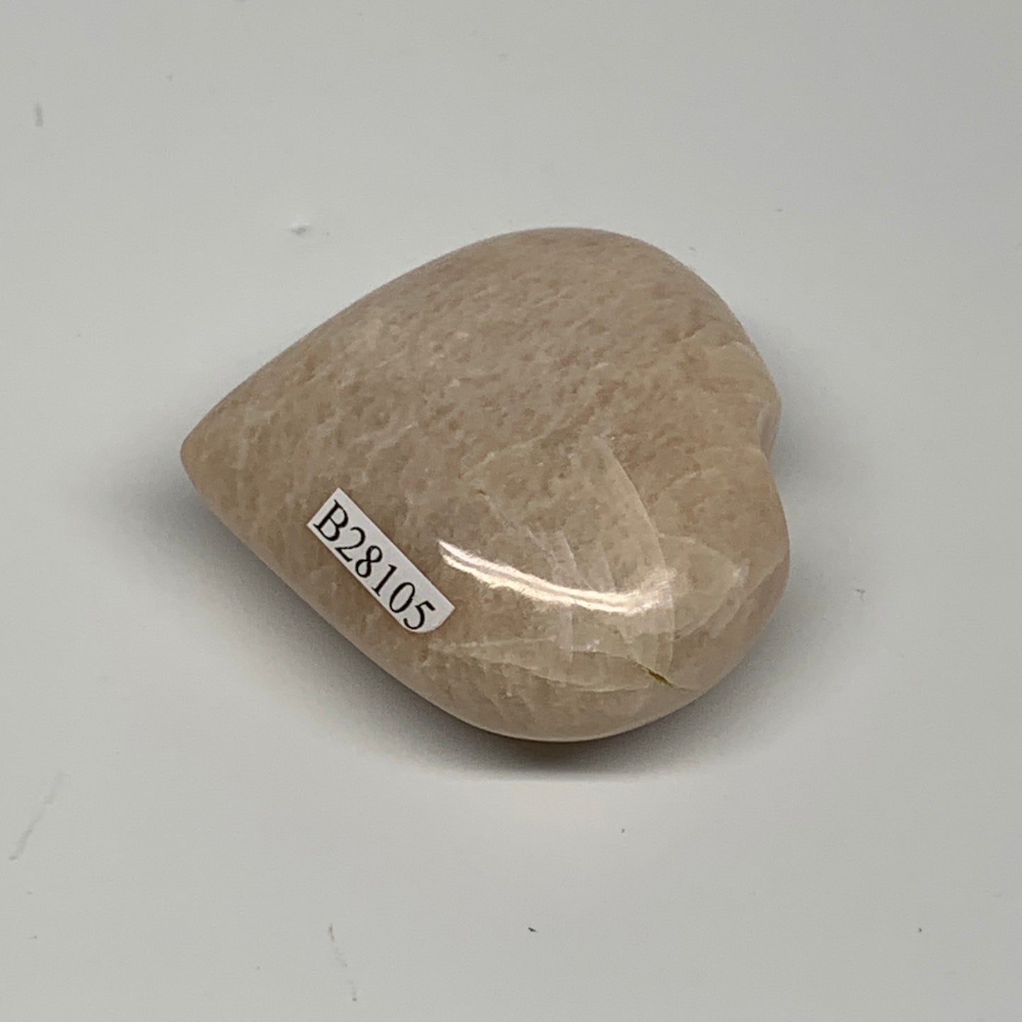 80.1g, 2"x2.1"x0.9", Peach Moonstone Heart Crystal Polished Gemstone, B28105