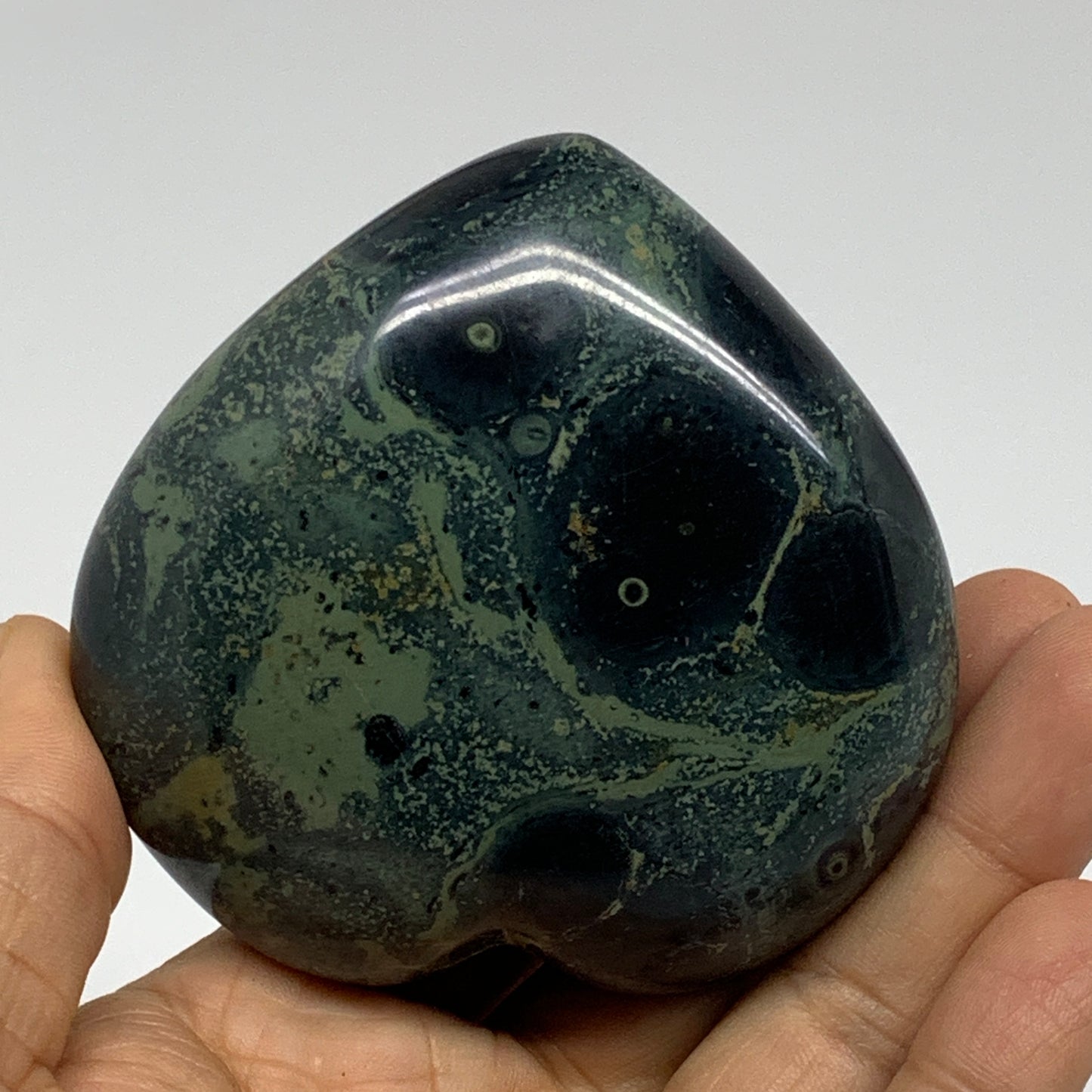 0.62 lbs, 3"x3"x1.5", Kambaba Jasper Heart Crocodile Polished Crystal, B37581